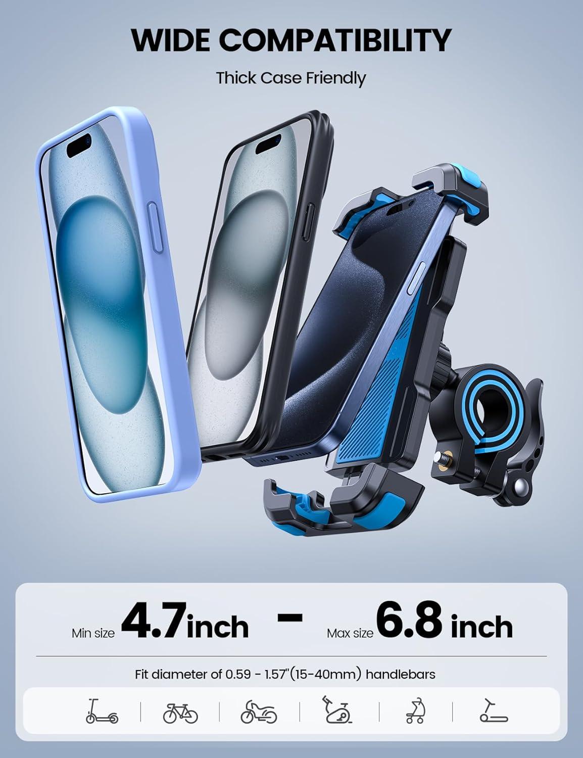 imageLamicall Bike Phone Mount Holder  Motorcycle Phone Mount Adjustable Cell Phone Holder Bicycle Scooter Handlebar Cradle Clip for iPhone 16 Pro MaxPlus iPhone 15 Plus iPhone 14 and 4768quot PhoneBlue
