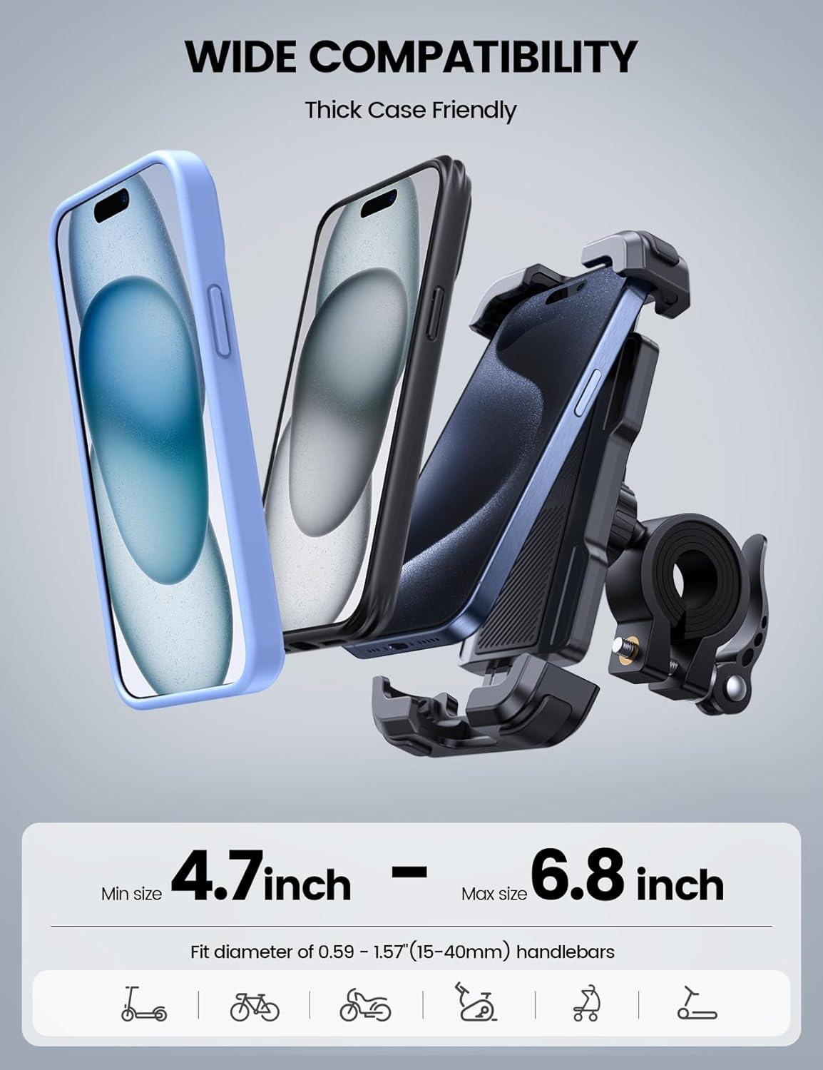 imageLamicall Bike Phone Mount Holder  Motorcycle Phone Mount Adjustable Cell Phone Holder Bicycle Scooter Handlebar Cradle Clip for iPhone 16 Pro MaxPlus iPhone 15 Plus iPhone 14 and 4768quot PhoneBlack