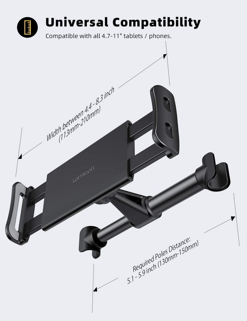 imageLamicall Car Headrest Mount Tablet Headrest Holder  Stand Cradle Compatible with iPad Pro Air Mini Galaxy Tabs Other 47105quot Cellphones and Tablets  BlackBlack