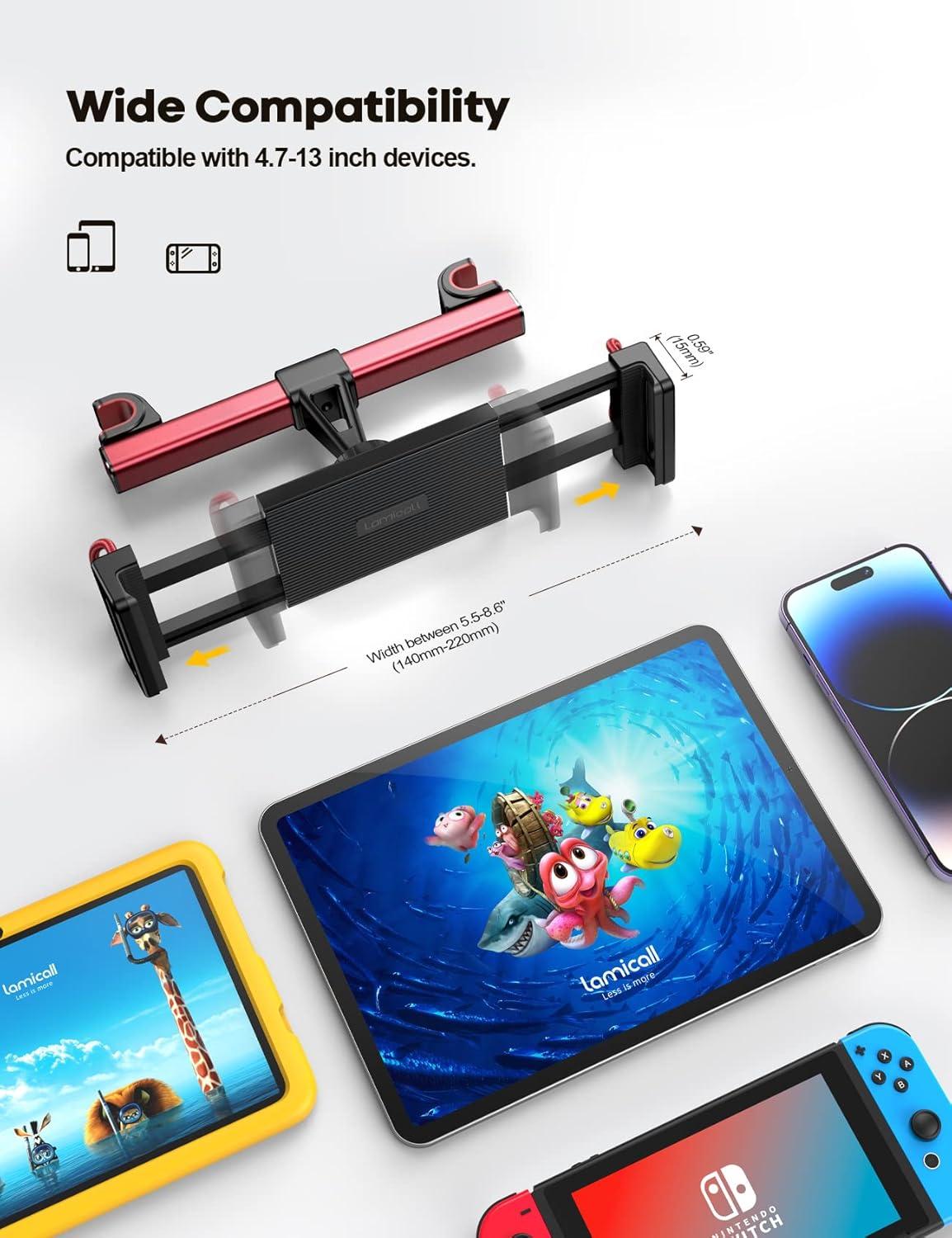 imageLamicall Car Tablet Headrest Holder  Car Back Seat Headrest Tablet Mount Stand for Kids Road Trip Essentials Compatible with 2024 iPad Pro 1113quot Air Mini Galaxy Tab 4713quot Devices BlackRed