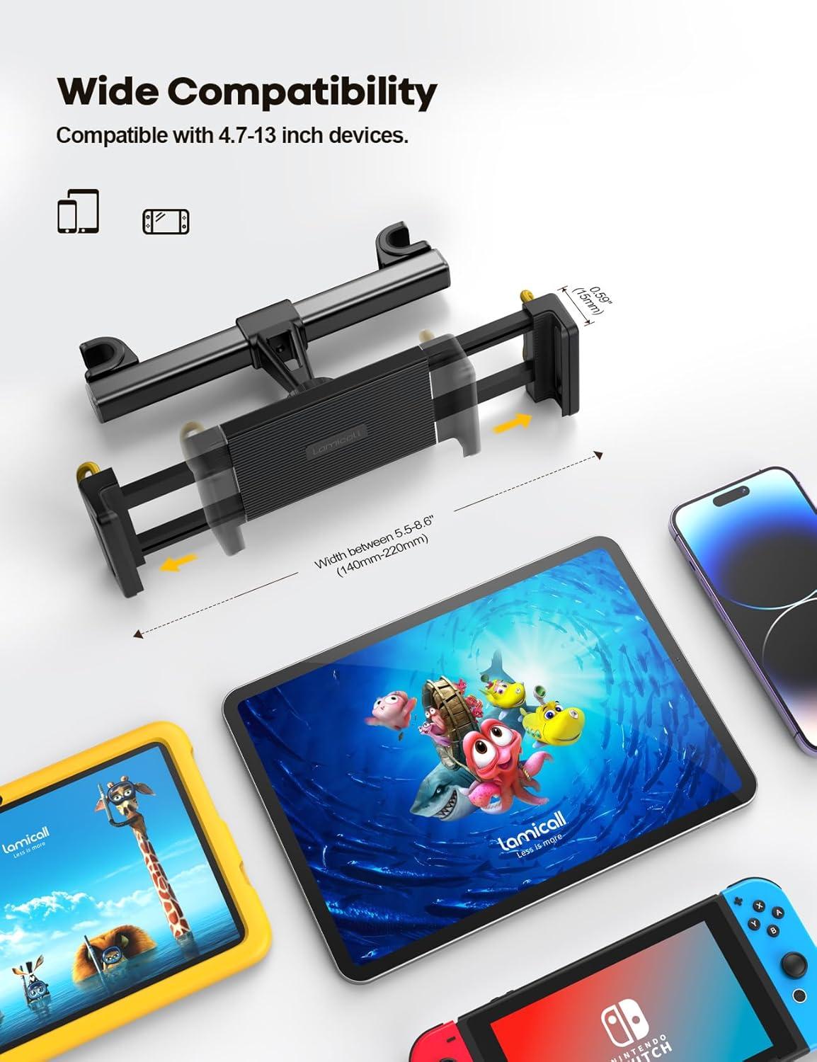 imageLamicall Car Tablet Headrest Holder  Car Back Seat Headrest Tablet Mount Stand for Kids Road Trip Essentials Compatible with 2024 iPad Pro 1113quot Air Mini Galaxy Tab 4713quot Devices BlackBlack