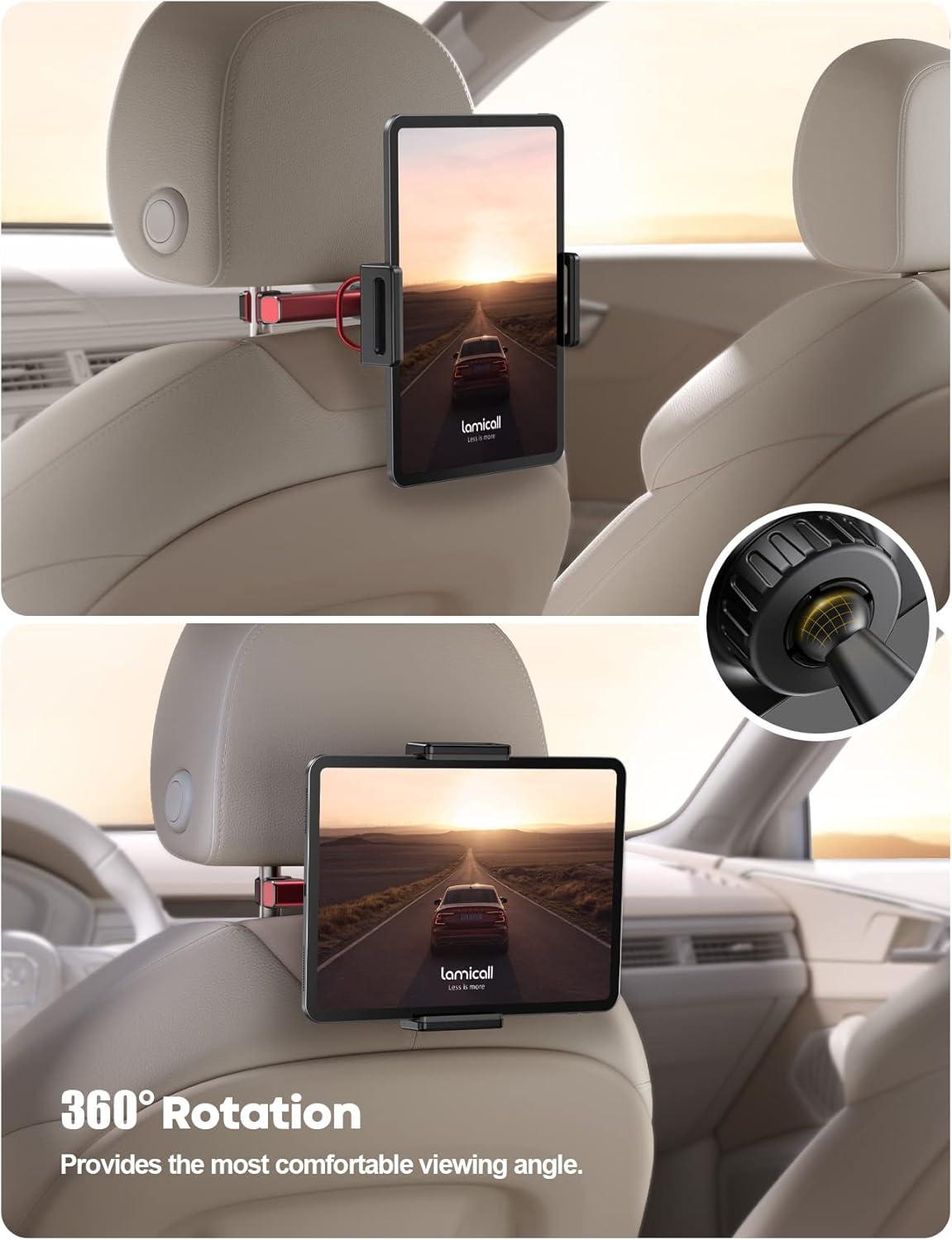 imageLamicall Car Tablet Headrest Holder  Car Back Seat Headrest Tablet Mount Stand for Kids Road Trip Essentials Compatible with 2024 iPad Pro 1113quot Air Mini Galaxy Tab 4713quot Devices BlackRed