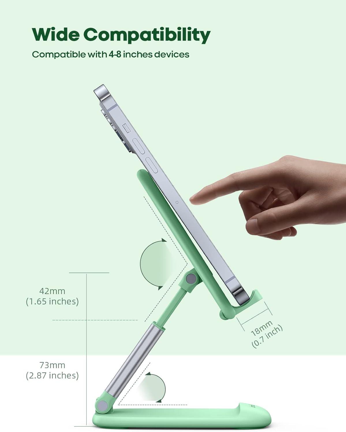 imageLamicall Cell Phone Stand for Desk  Height Adjustable Foldable Mobile Phone Holder Portable Stand for iPhone 16 15 14 13 12 11 Pro Max Plus Galaxy S25 S24 All Cellphones Office AccessoriesLight Green