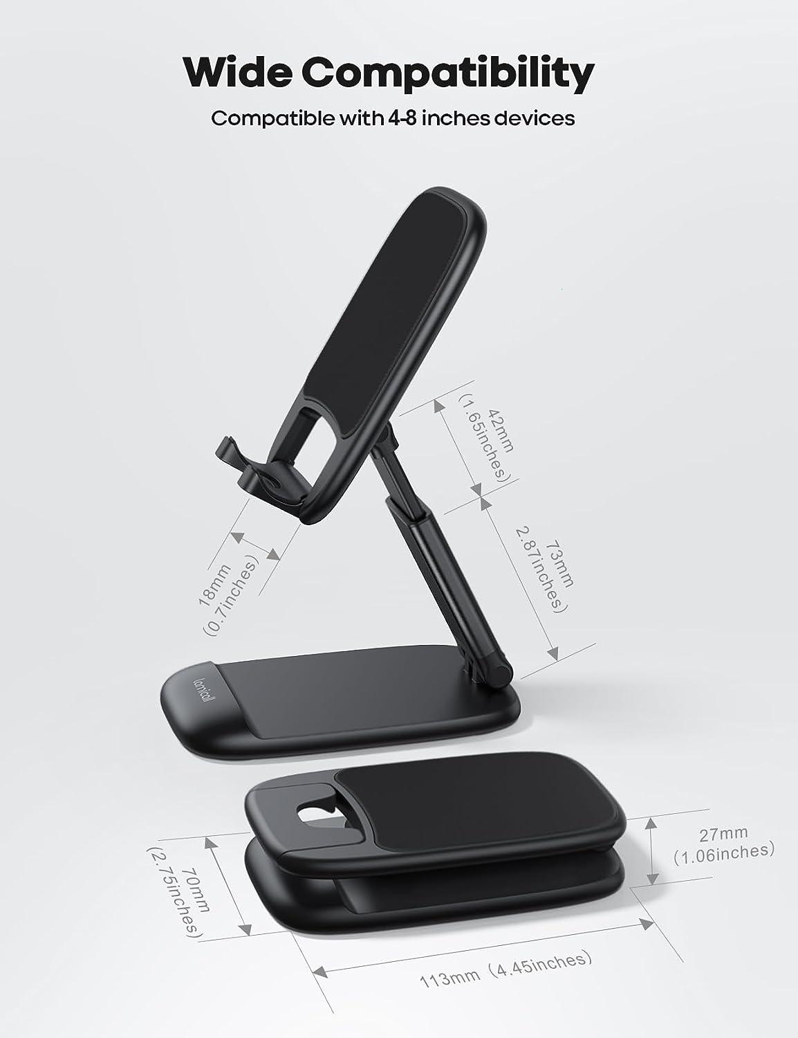 imageLamicall Cell Phone Stand for Desk  Height Adjustable Foldable Mobile Phone Holder Portable Stand for iPhone 16 15 14 13 12 11 Pro Max Plus Galaxy S25 S24 All Cellphones Office Accessories1Black