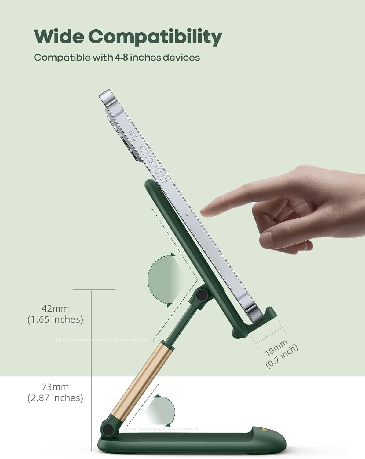 imageLamicall Cell Phone Stand for Desk  Height Adjustable Foldable Mobile Phone Holder Portable Stand for iPhone 16 15 14 13 12 11 Pro Max Plus Galaxy S25 S24 All Cellphones Office AccessoriesDark Green