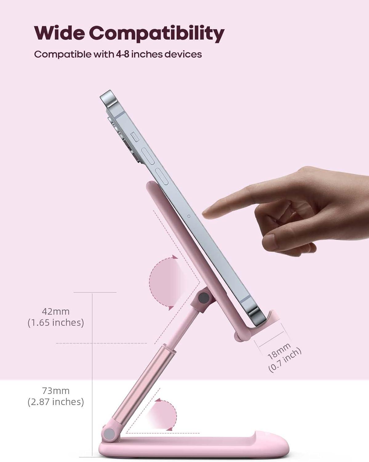 imageLamicall Cell Phone Stand for Desk  Height Adjustable Foldable Mobile Phone Holder Portable Stand for iPhone 16 15 14 13 12 11 Pro Max Plus Galaxy S25 S24 All Cellphones Office AccessoriesPink