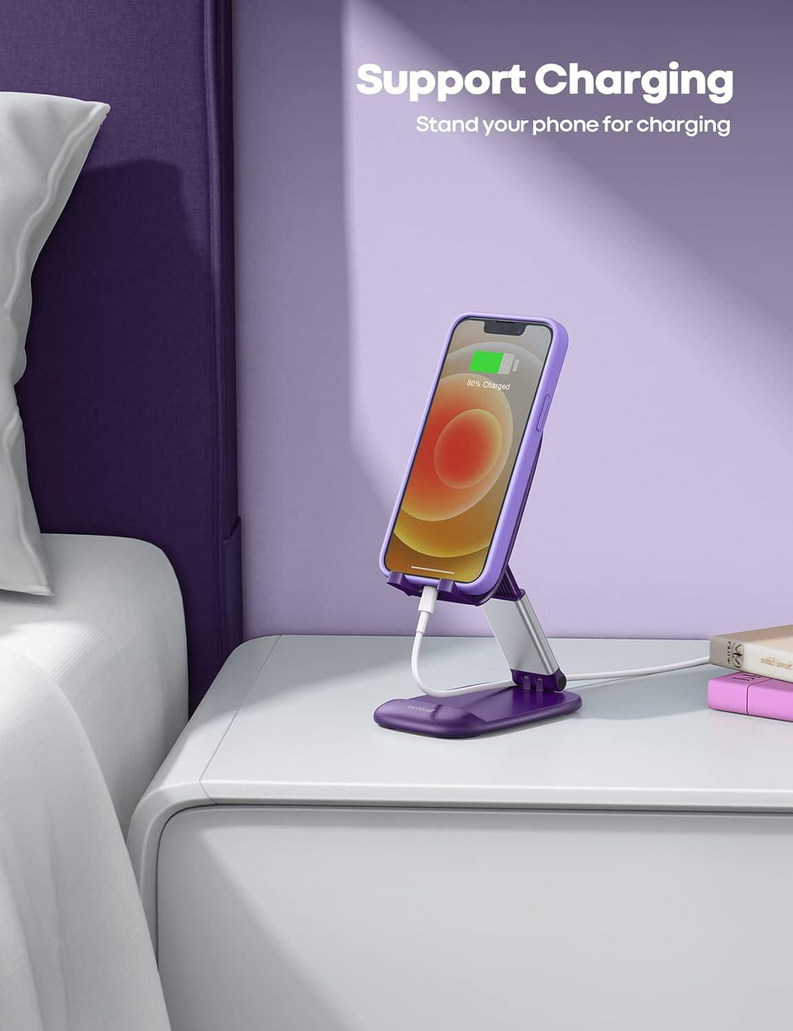 imageLamicall Cell Phone Stand for Desk  Height Adjustable Foldable Mobile Phone Holder Portable Stand for iPhone 16 15 14 13 12 11 Pro Max Plus Galaxy S25 S24 All Cellphones Office AccessoriesDark Purple