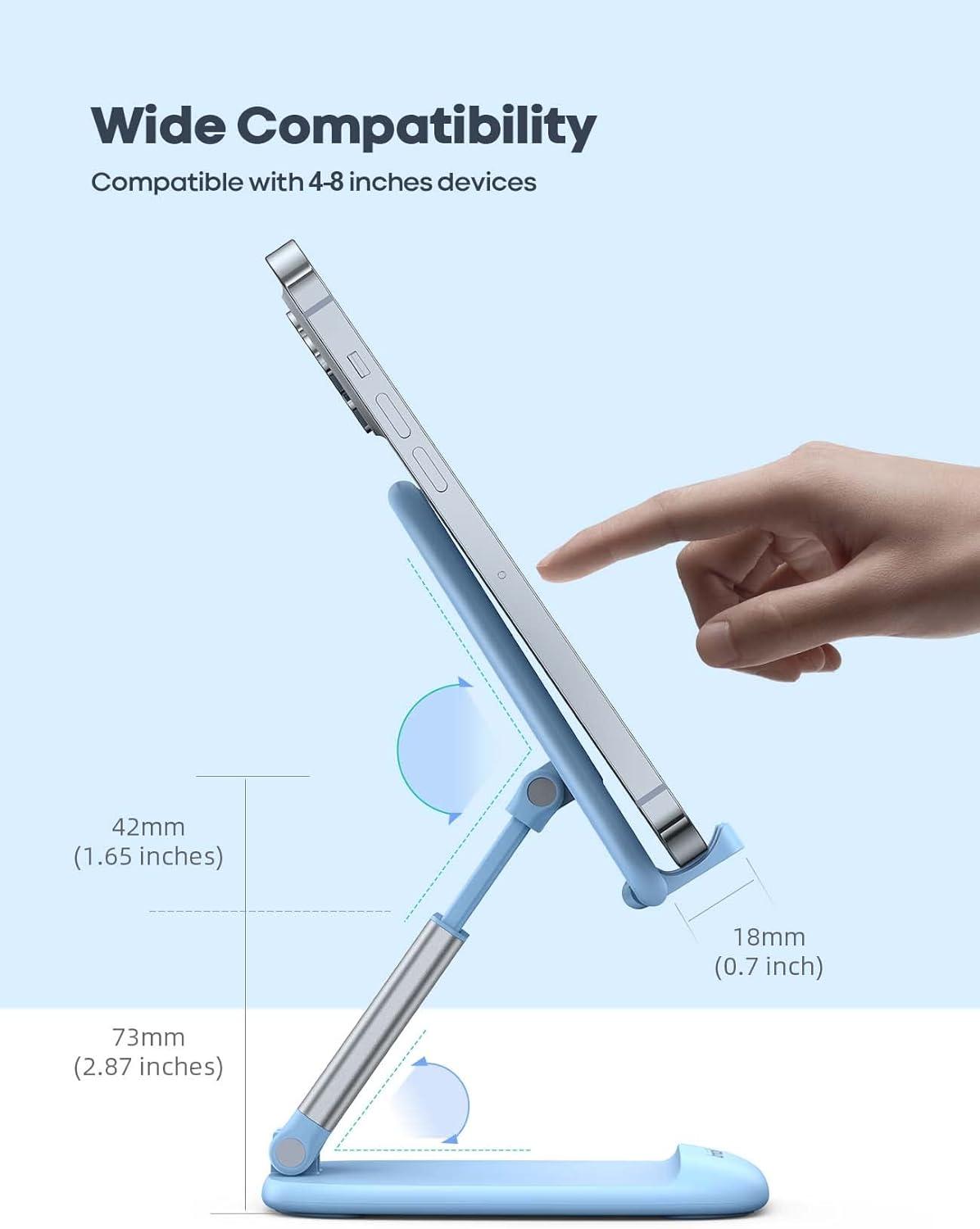 imageLamicall Cell Phone Stand for Desk  Height Adjustable Foldable Mobile Phone Holder Portable Stand for iPhone 16 15 14 13 12 11 Pro Max Plus Galaxy S25 S24 All Cellphones Office AccessoriesBlue