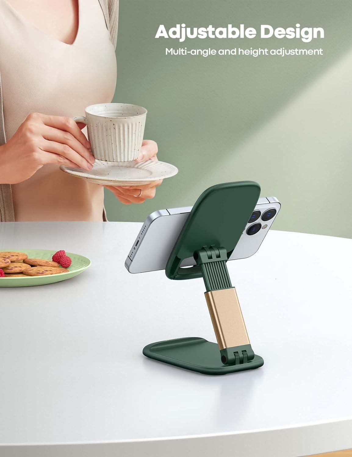 imageLamicall Cell Phone Stand for Desk  Height Adjustable Foldable Mobile Phone Holder Portable Stand for iPhone 16 15 14 13 12 11 Pro Max Plus Galaxy S25 S24 All Cellphones Office AccessoriesDark Green