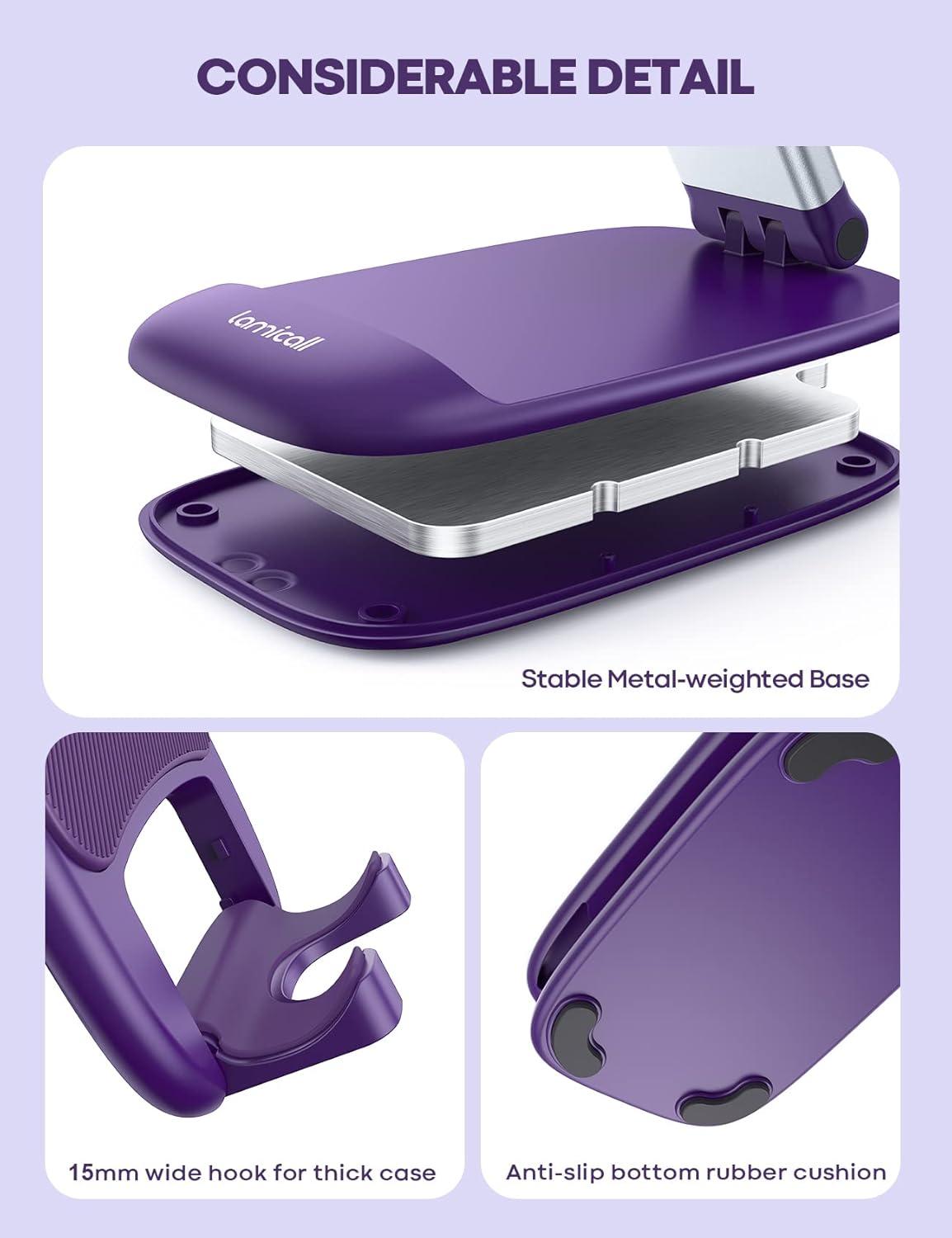 imageLamicall Cell Phone Stand for Desk  Height Adjustable Foldable Mobile Phone Holder Portable Stand for iPhone 16 15 14 13 12 11 Pro Max Plus Galaxy S25 S24 All Cellphones Office AccessoriesDark Purple