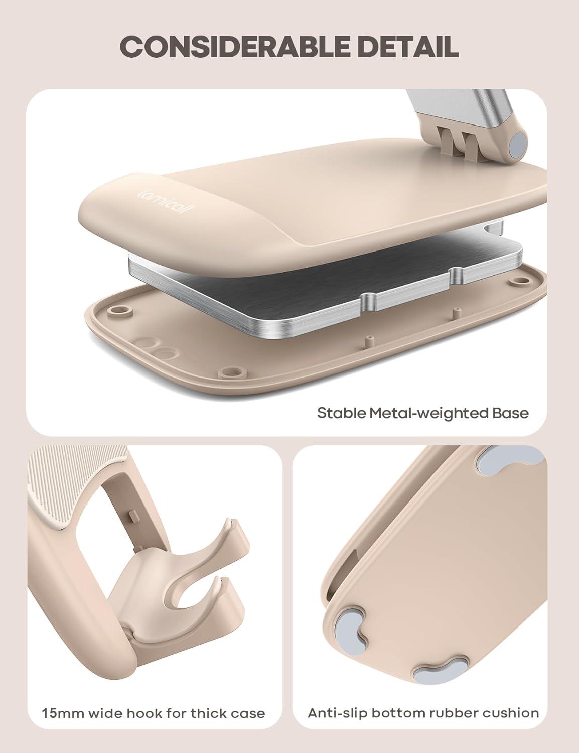 imageLamicall Cell Phone Stand for Desk  Height Adjustable Foldable Mobile Phone Holder Portable Stand for iPhone 16 15 14 13 12 11 Pro Max Plus Galaxy S25 S24 All Cellphones Office AccessoriesKhaki
