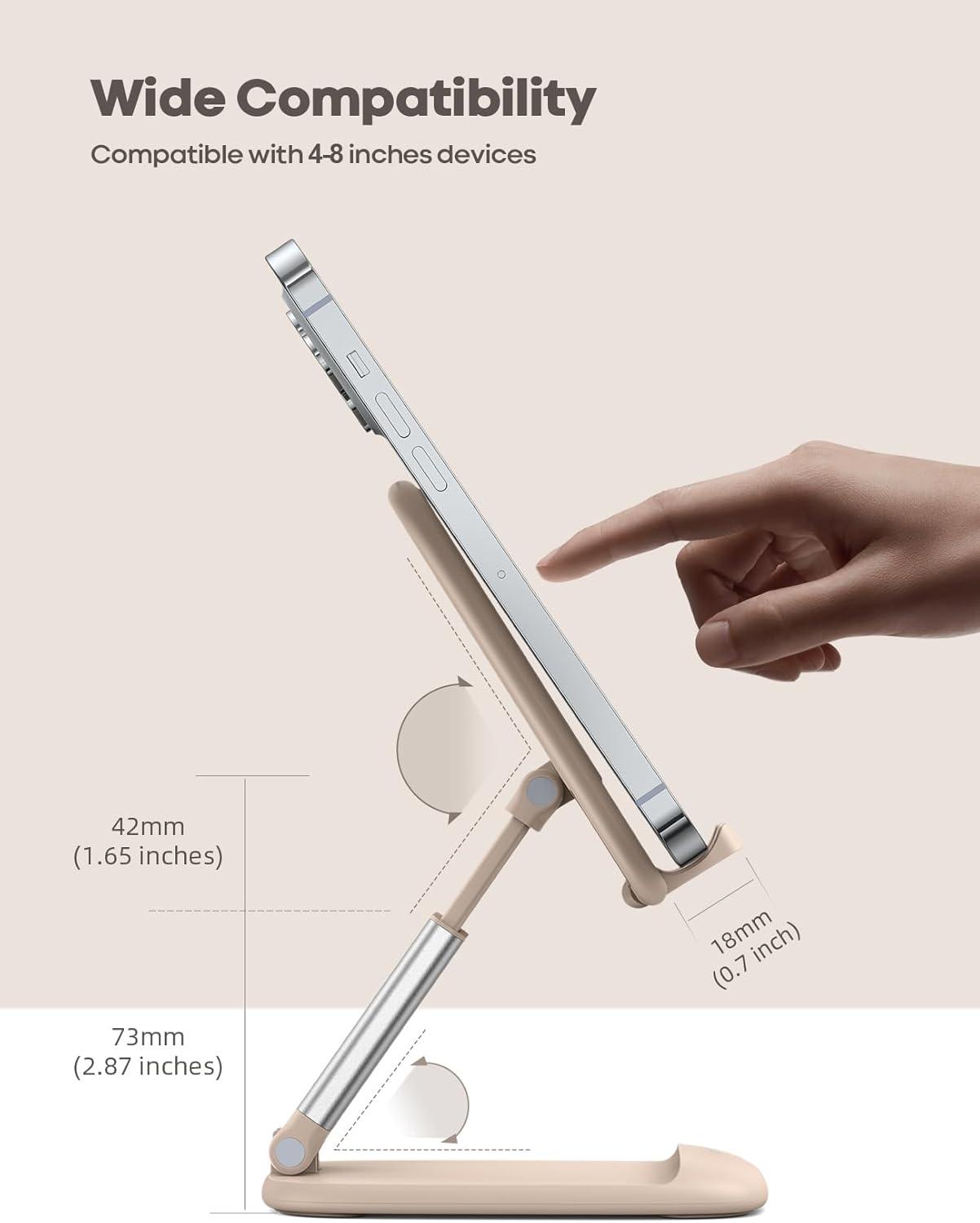 imageLamicall Cell Phone Stand for Desk  Height Adjustable Foldable Mobile Phone Holder Portable Stand for iPhone 16 15 14 13 12 11 Pro Max Plus Galaxy S25 S24 All Cellphones Office AccessoriesKhaki