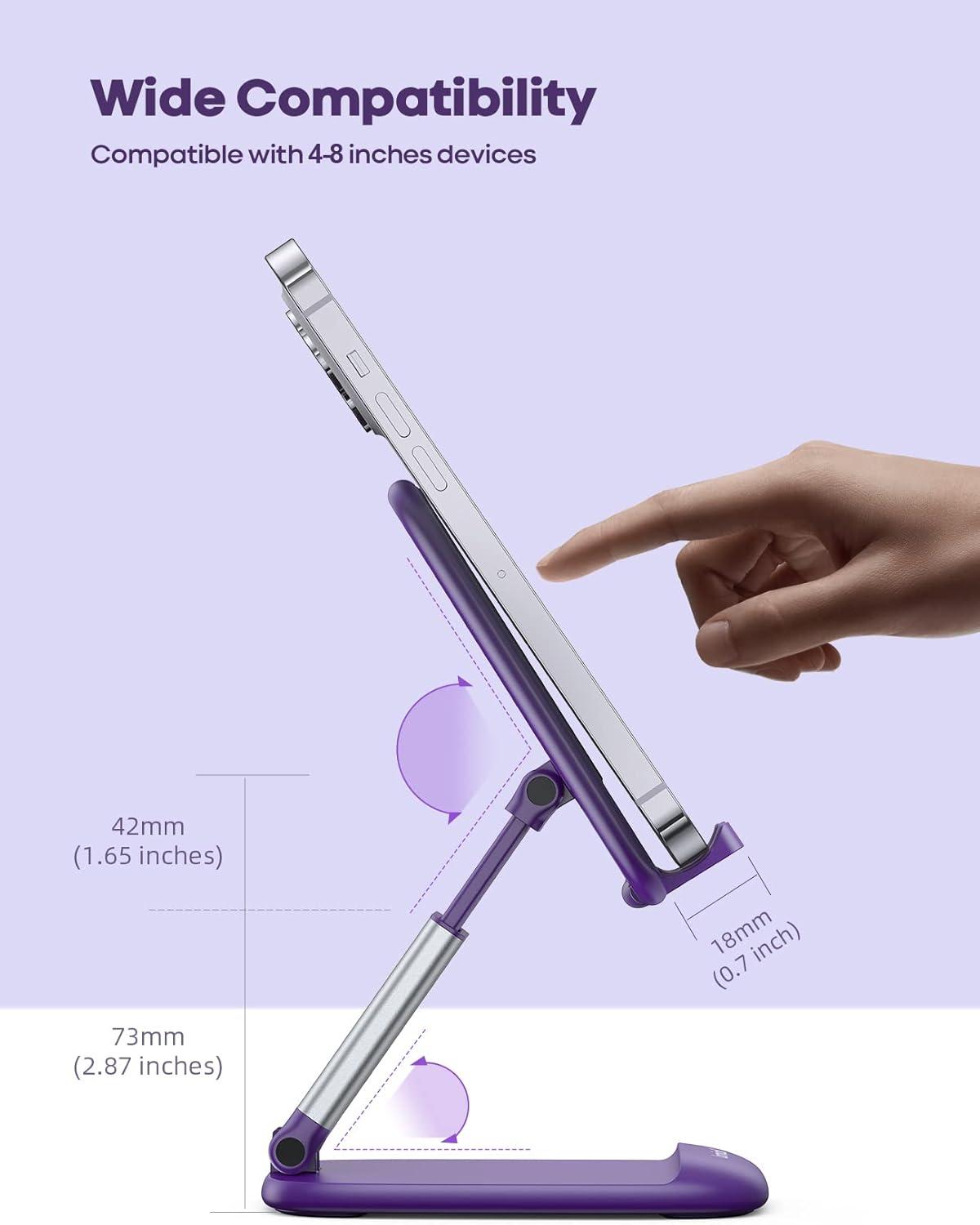 imageLamicall Cell Phone Stand for Desk  Height Adjustable Foldable Mobile Phone Holder Portable Stand for iPhone 16 15 14 13 12 11 Pro Max Plus Galaxy S25 S24 All Cellphones Office AccessoriesDark Purple