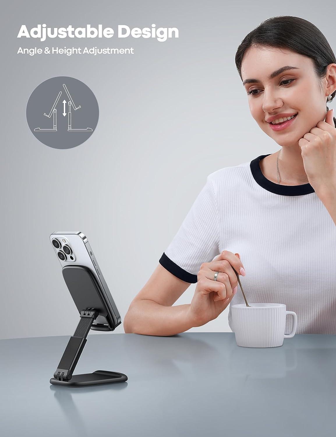 imageLamicall Cell Phone Stand for Desk  Height Adjustable Foldable Mobile Phone Holder Portable Stand for iPhone 16 15 14 13 12 11 Pro Max Plus Galaxy S25 S24 All Cellphones Office Accessories1Black