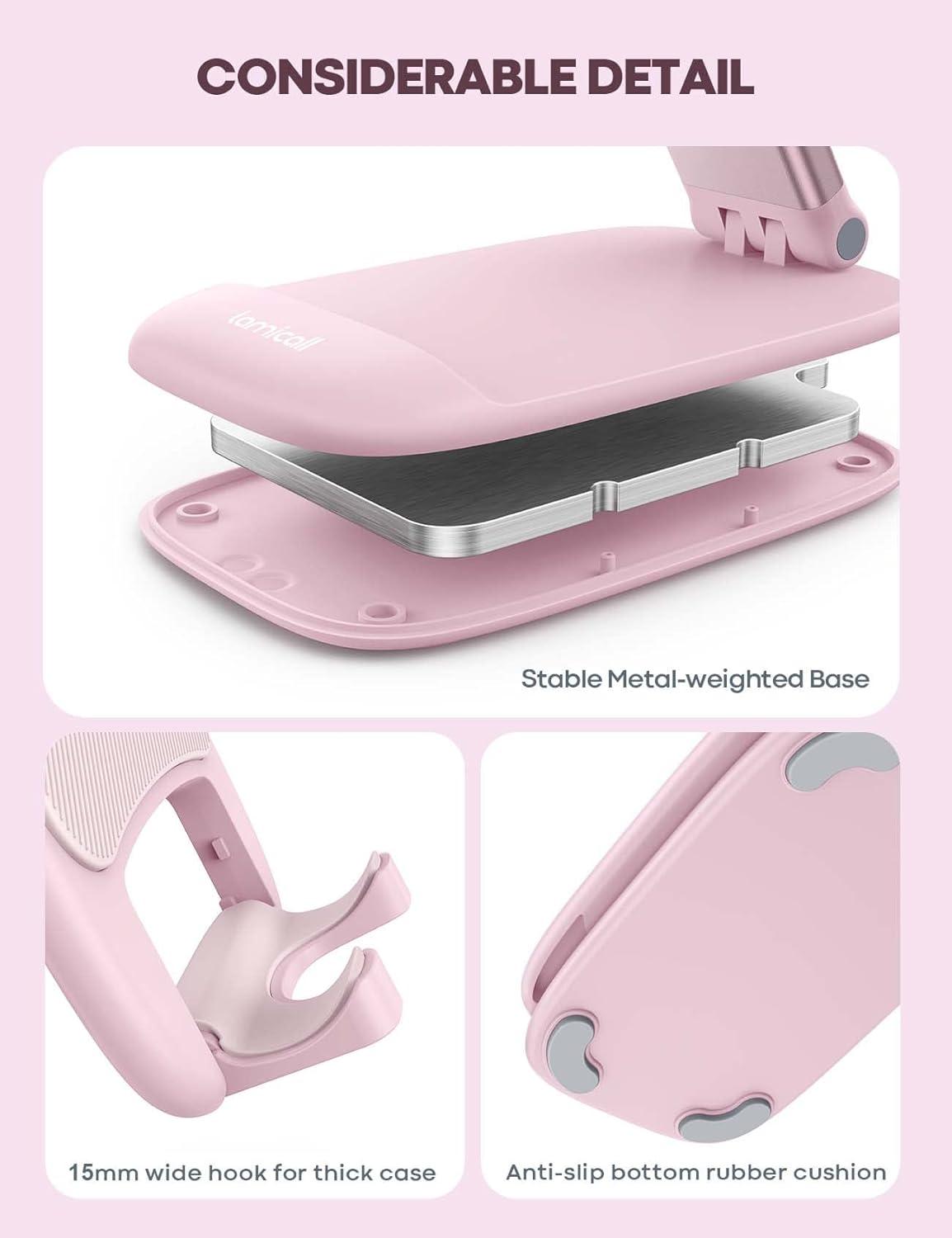 imageLamicall Cell Phone Stand for Desk  Height Adjustable Foldable Mobile Phone Holder Portable Stand for iPhone 16 15 14 13 12 11 Pro Max Plus Galaxy S25 S24 All Cellphones Office AccessoriesPink