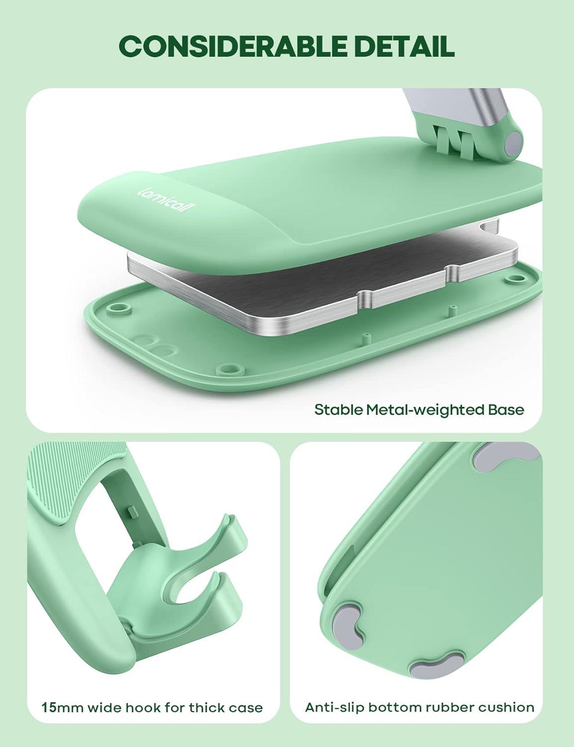 imageLamicall Cell Phone Stand for Desk  Height Adjustable Foldable Mobile Phone Holder Portable Stand for iPhone 16 15 14 13 12 11 Pro Max Plus Galaxy S25 S24 All Cellphones Office AccessoriesLight Green