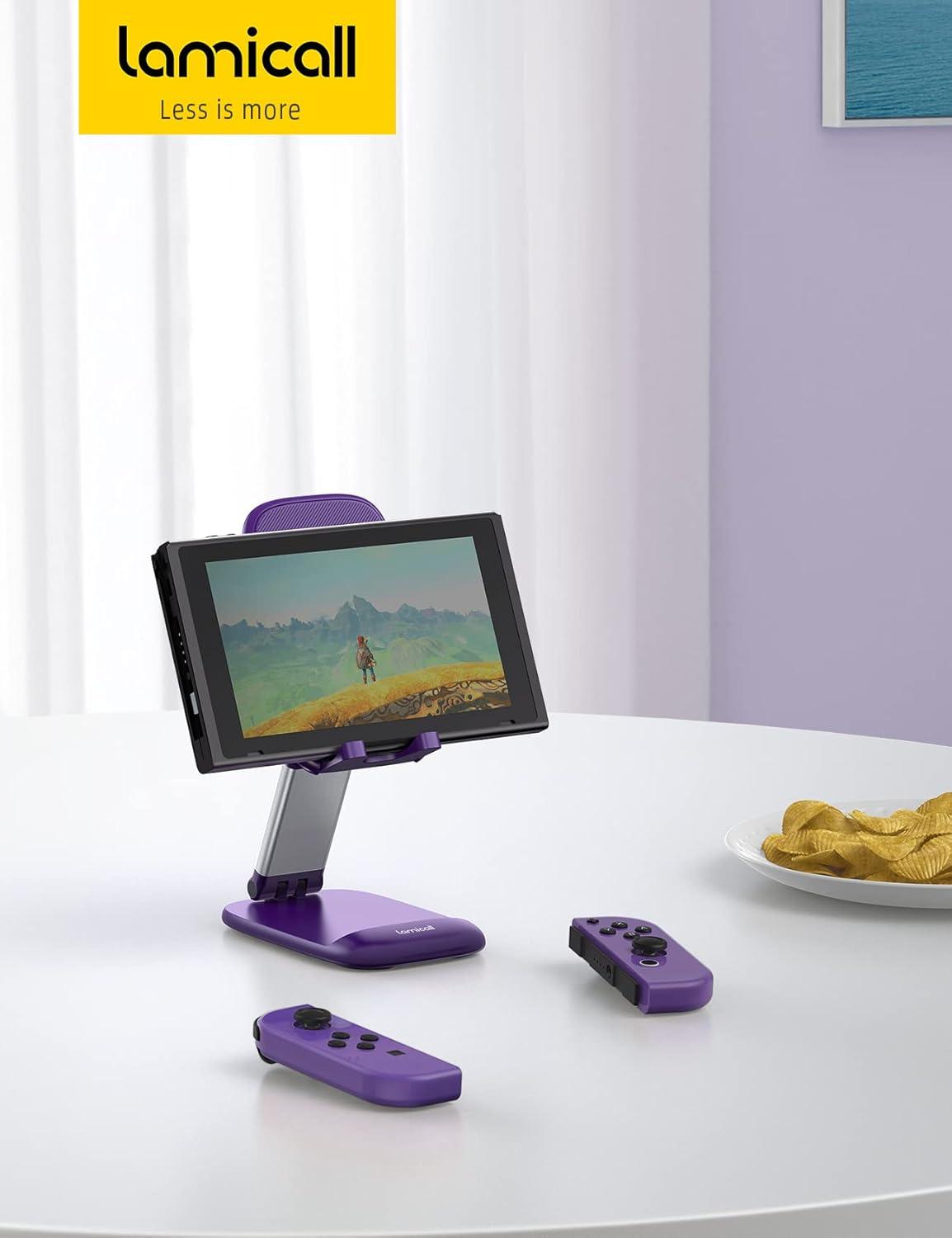 imageLamicall Cell Phone Stand for Desk  Height Adjustable Foldable Mobile Phone Holder Portable Stand for iPhone 16 15 14 13 12 11 Pro Max Plus Galaxy S25 S24 All Cellphones Office AccessoriesDark Purple