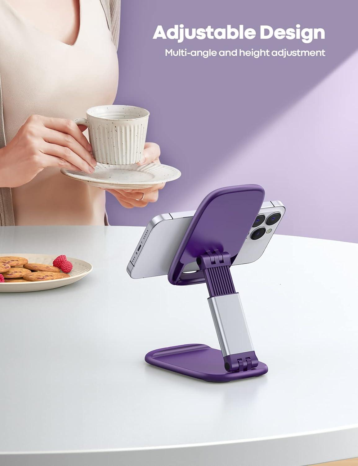 imageLamicall Cell Phone Stand for Desk  Height Adjustable Foldable Mobile Phone Holder Portable Stand for iPhone 16 15 14 13 12 11 Pro Max Plus Galaxy S25 S24 All Cellphones Office AccessoriesDark Purple