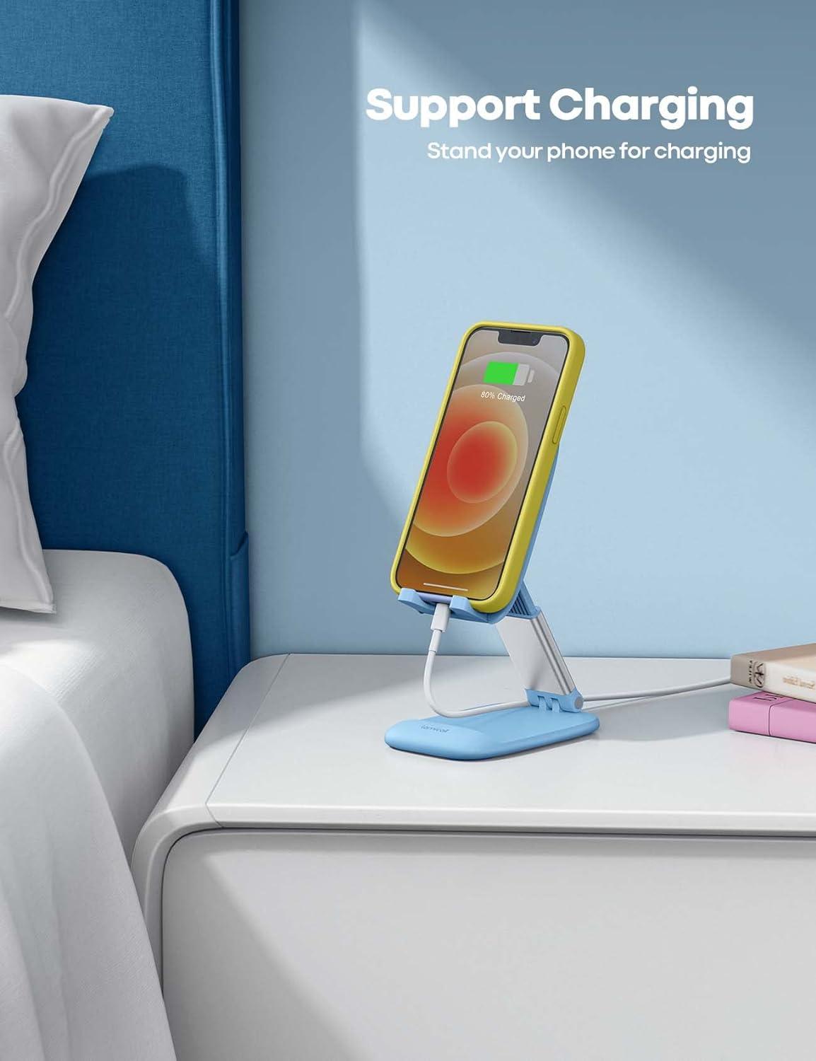 imageLamicall Cell Phone Stand for Desk  Height Adjustable Foldable Mobile Phone Holder Portable Stand for iPhone 16 15 14 13 12 11 Pro Max Plus Galaxy S25 S24 All Cellphones Office AccessoriesBlue