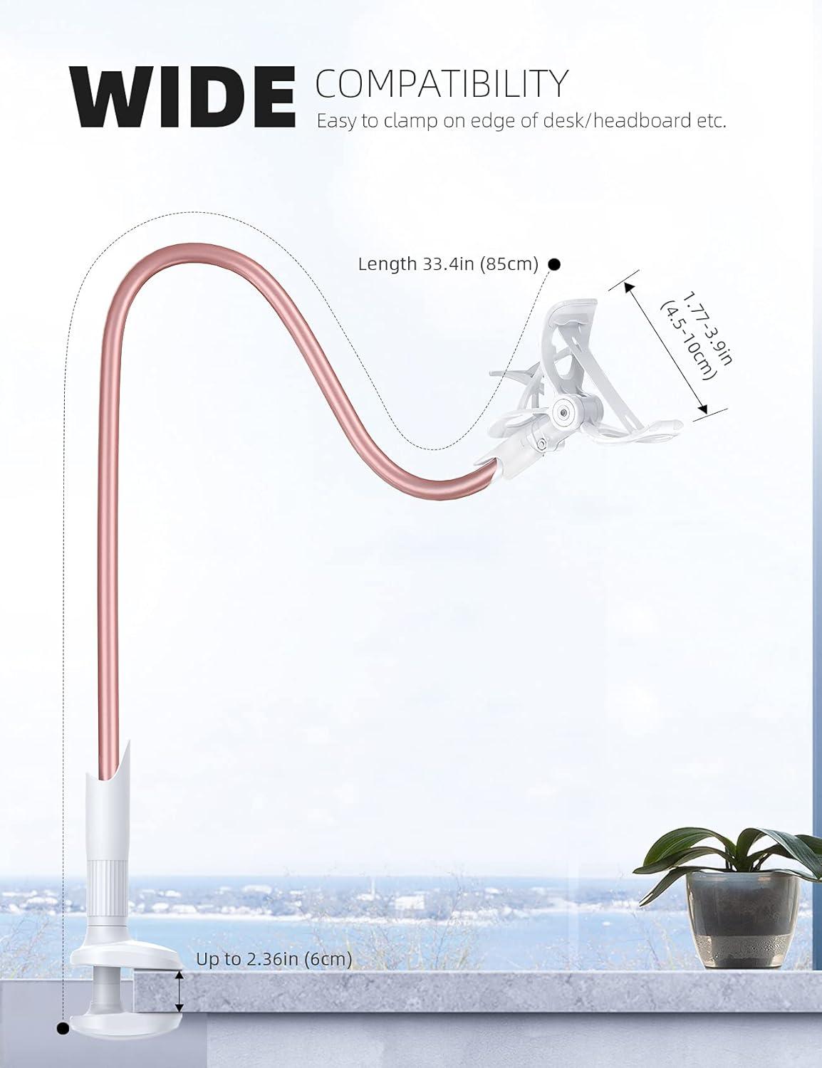 imageLamicall Gooseneck Phone Holder for Bed  Cell Phone Mount Clamp Clip Flexible Long Arm Overhead Mount for Desk Headboard Bedside for iPhone 16 Pro Max 15 Pro Max 14 Plus 13 Mini ampamp 47quot PhoneRose Gold