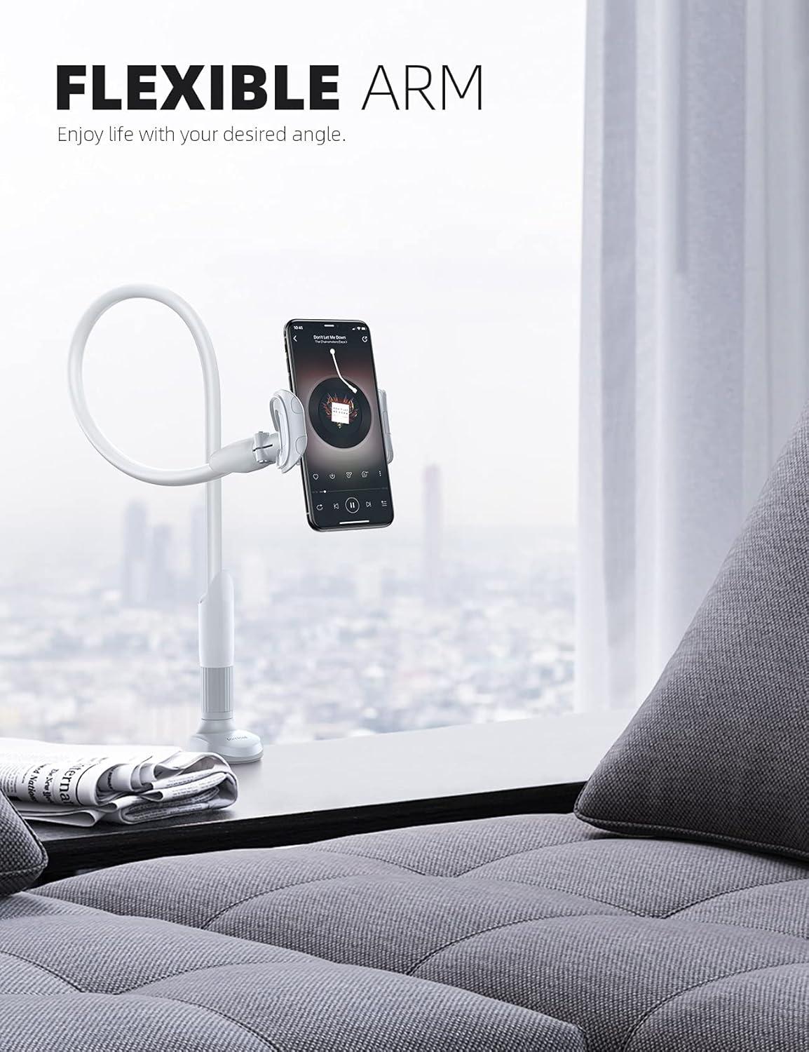 imageLamicall Gooseneck Phone Holder for Bed  Cell Phone Mount Clamp Clip Flexible Long Arm Overhead Mount for Desk Headboard Bedside for iPhone 16 Pro Max 15 Pro Max 14 Plus 13 Mini ampamp 47quot PhoneWhite