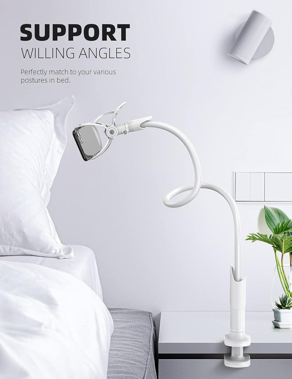 imageLamicall Gooseneck Phone Holder for Bed  Cell Phone Mount Clamp Clip Flexible Long Arm Overhead Mount for Desk Headboard Bedside for iPhone 16 Pro Max 15 Pro Max 14 Plus 13 Mini ampamp 47quot PhoneWhite