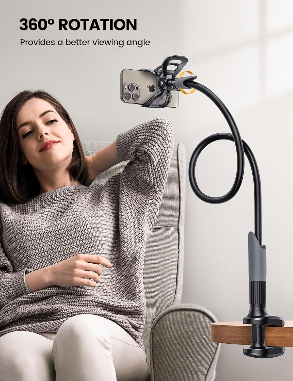 imageLamicall Gooseneck Phone Holder for Bed  Cell Phone Mount Clamp Clip Flexible Long Arm Overhead Mount for Desk Headboard Bedside for iPhone 16 Pro Max 15 Pro Max 14 Plus 13 Mini ampamp 47quot PhoneBlack