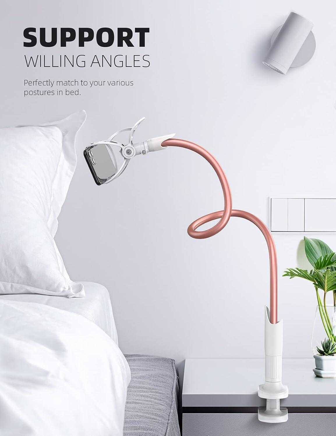 imageLamicall Gooseneck Phone Holder for Bed  Cell Phone Mount Clamp Clip Flexible Long Arm Overhead Mount for Desk Headboard Bedside for iPhone 16 Pro Max 15 Pro Max 14 Plus 13 Mini ampamp 47quot PhoneRose Gold