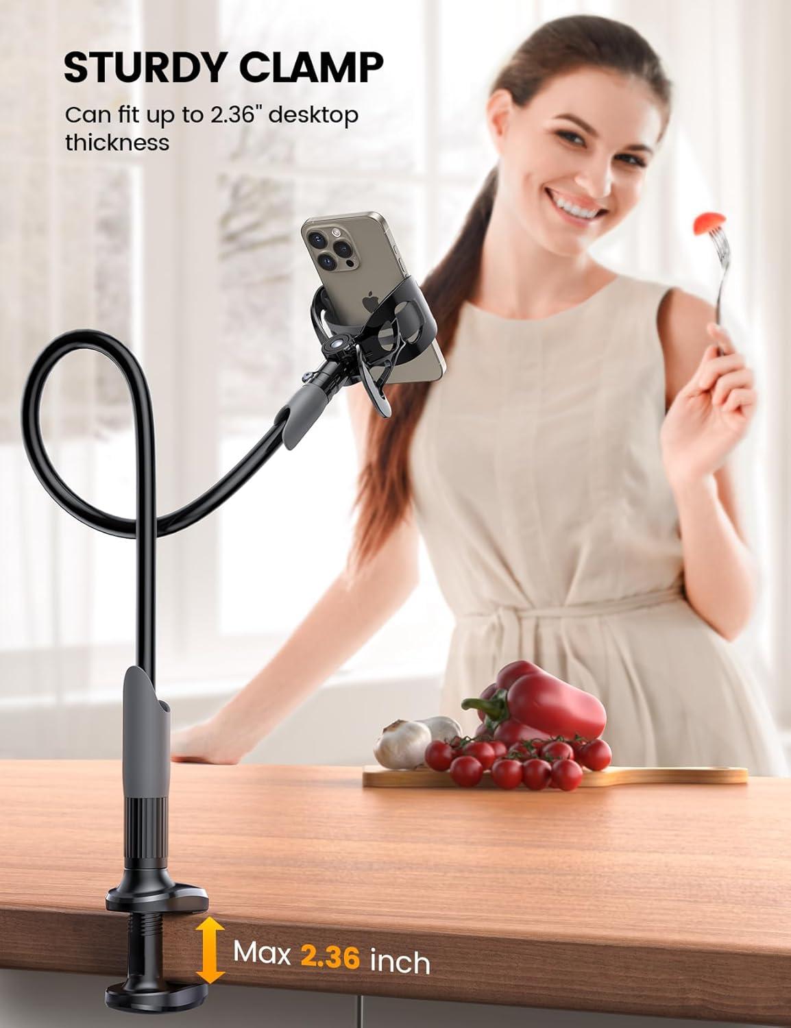 imageLamicall Gooseneck Phone Holder for Bed  Cell Phone Mount Clamp Clip Flexible Long Arm Overhead Mount for Desk Headboard Bedside for iPhone 16 Pro Max 15 Pro Max 14 Plus 13 Mini ampamp 47quot PhoneBlack