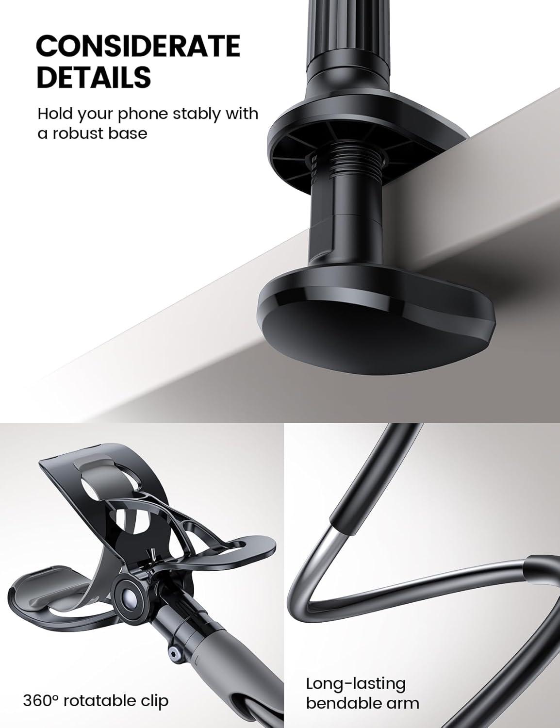 imageLamicall Gooseneck Phone Holder for Bed  Cell Phone Mount Clamp Clip Flexible Long Arm Overhead Mount for Desk Headboard Bedside for iPhone 16 Pro Max 15 Pro Max 14 Plus 13 Mini ampamp 47quot PhoneBlack