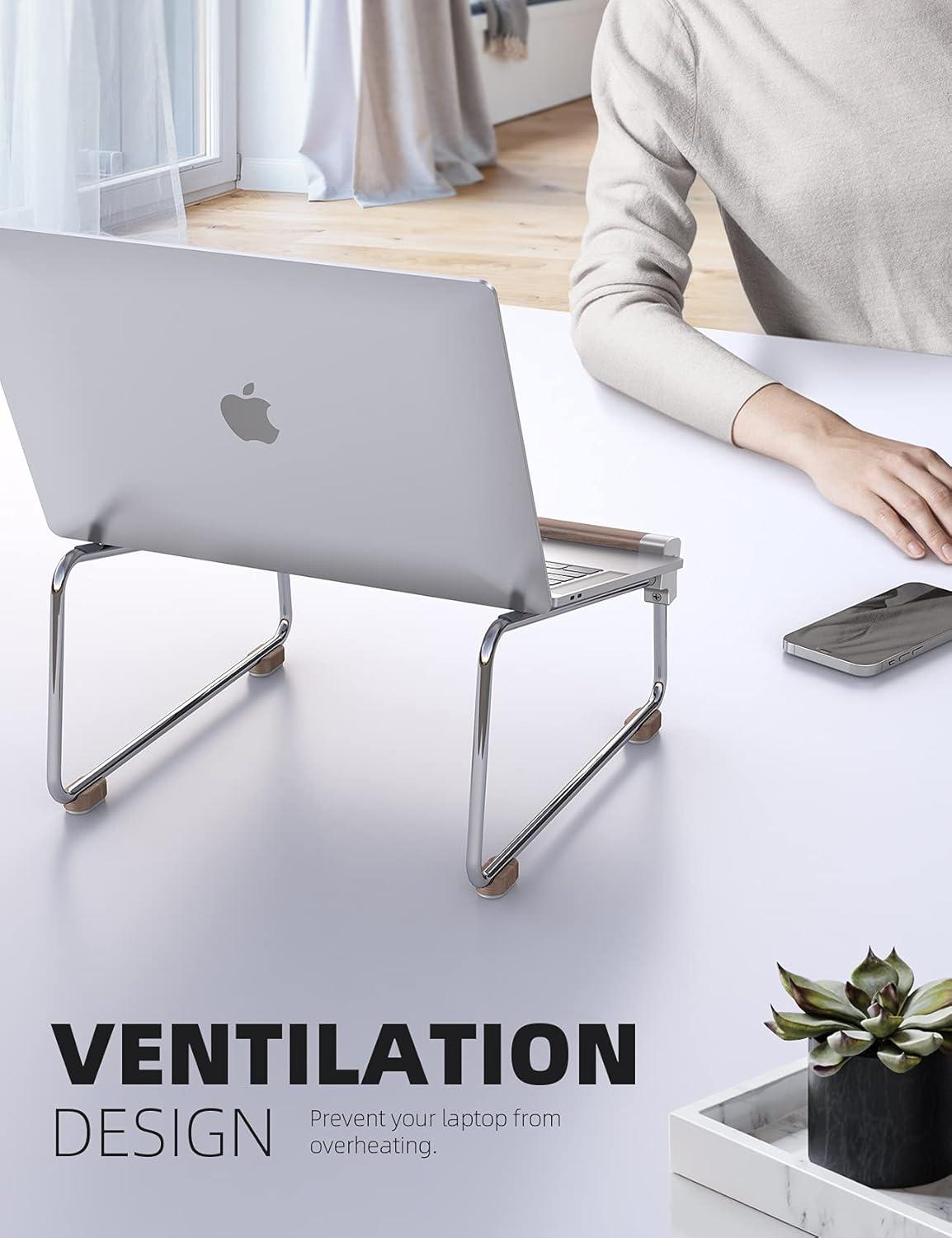 imageLamicall Laptop Stand Desk Walnut Wood Laptop Riser Portable Removable Aluminum Ventilated Ergonomic Computer Notebook Stand Holder Elevator for MacBook Air Pro Dell XPS HP 1016  SilverSliver