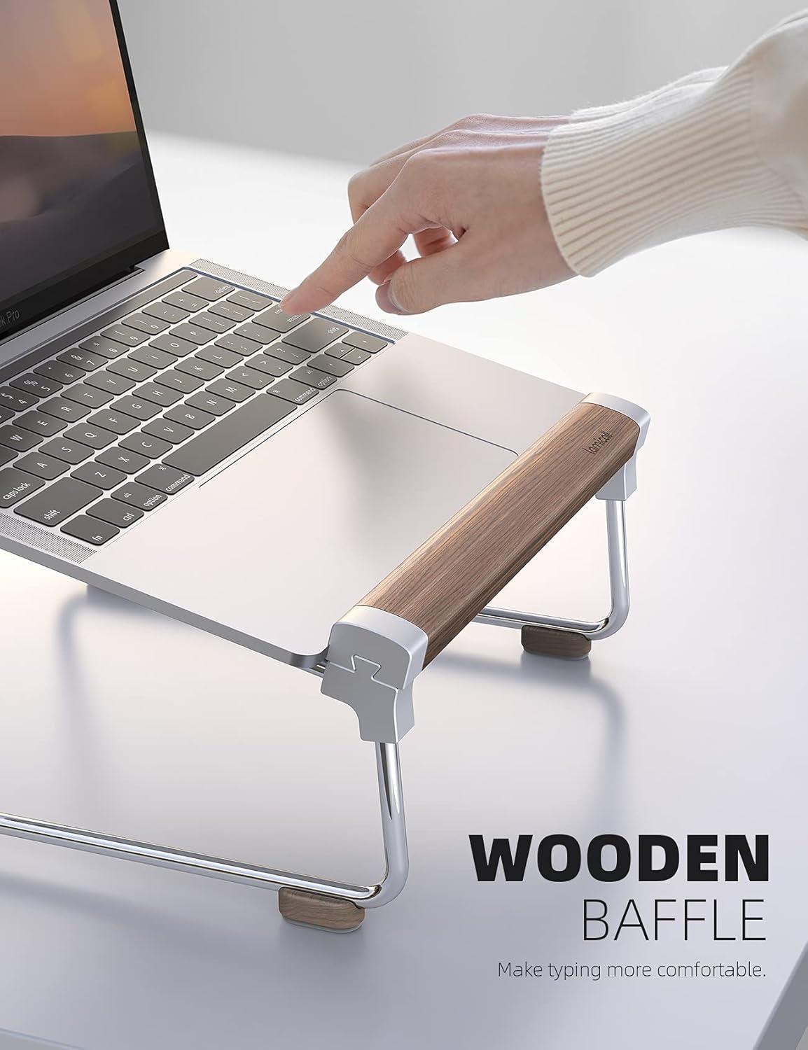 imageLamicall Laptop Stand Desk Walnut Wood Laptop Riser Portable Removable Aluminum Ventilated Ergonomic Computer Notebook Stand Holder Elevator for MacBook Air Pro Dell XPS HP 1016  SilverSliver