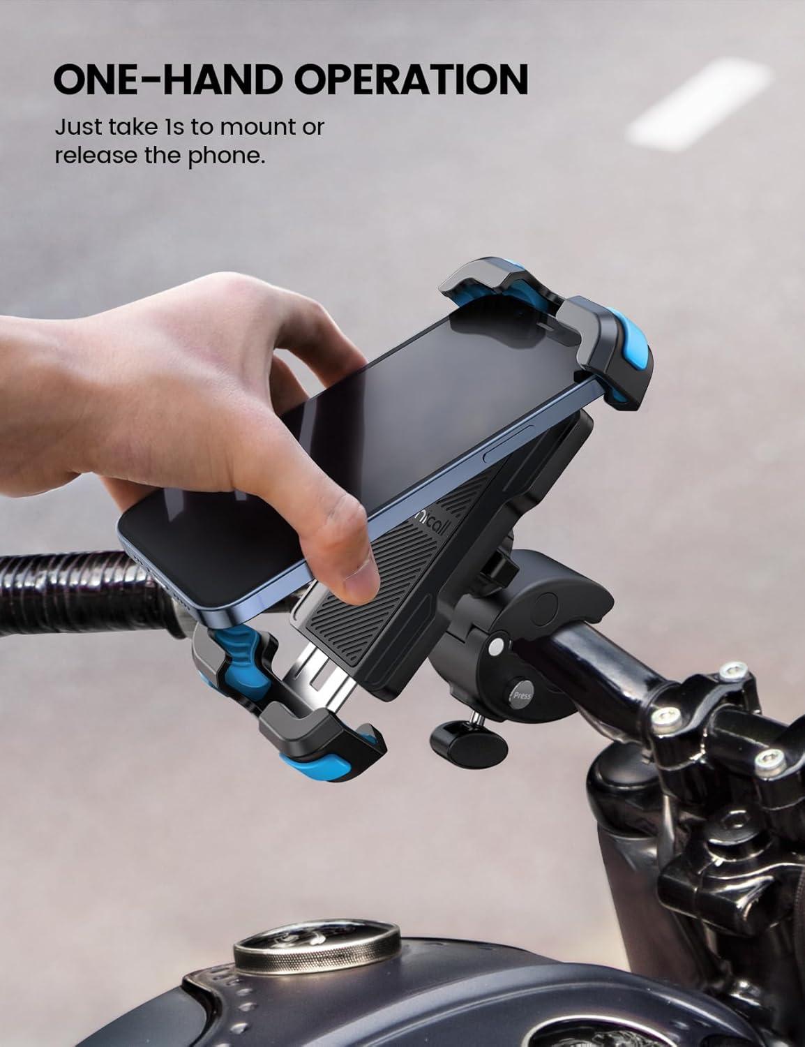 imageLamicall Motorcycle Phone Mount Bike Phone Holder  Metal Lock Upgrade Quick Install Handlebar Clip for Bicycle Scooter Cell Phone Clamp for iPhone 16 15 14 Pro Max Galaxy 4768quot PhonesBlue