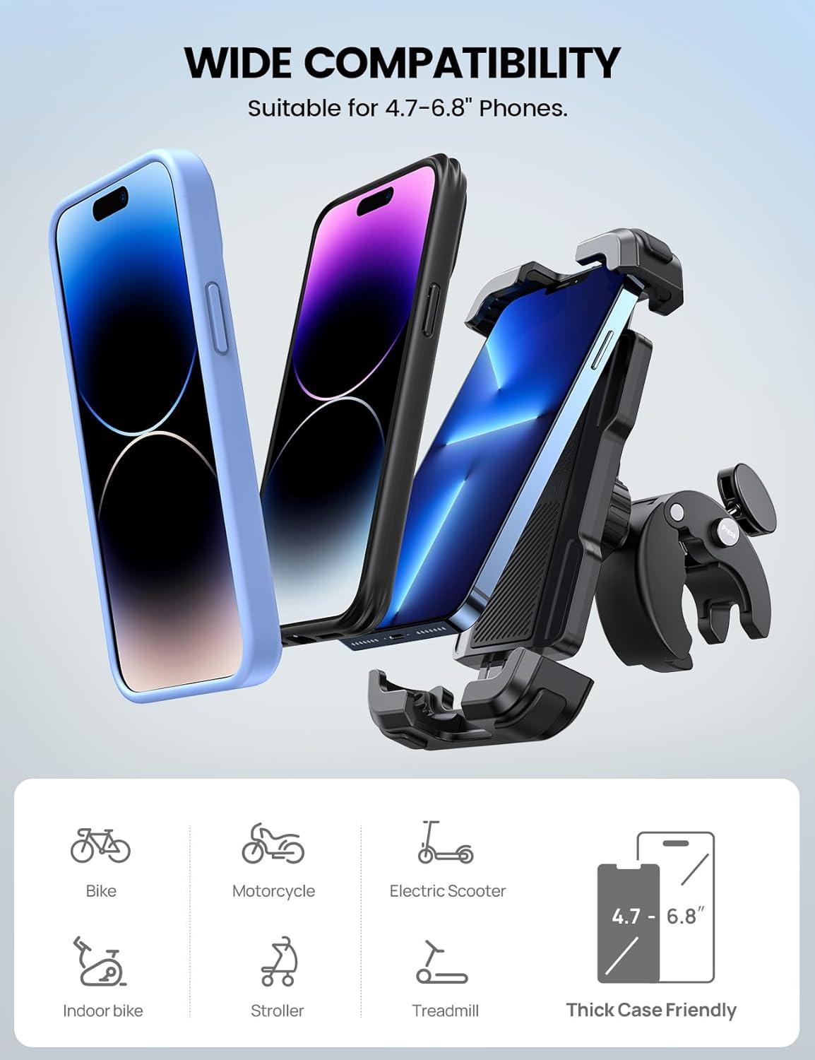 imageLamicall Motorcycle Phone Mount Bike Phone Holder  Metal Lock Upgrade Quick Install Handlebar Clip for Bicycle Scooter Cell Phone Clamp for iPhone 16 15 14 Pro Max Galaxy 4768quot PhonesBlack