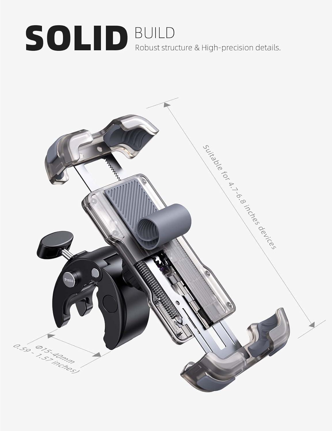imageLamicall Motorcycle Phone Mount Bike Phone Holder  Metal Lock Upgrade Quick Install Handlebar Clip for Bicycle Scooter Cell Phone Clamp for iPhone 16 15 14 Pro Max Galaxy 4768quot PhonesTransparent