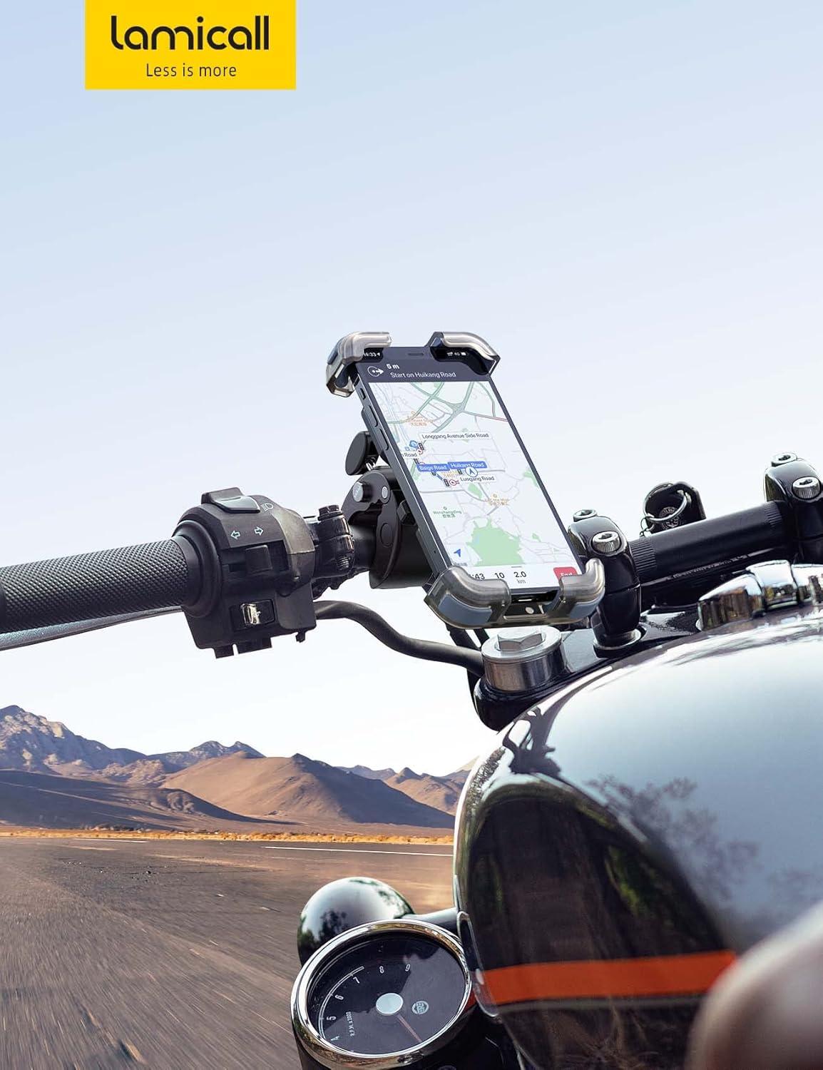 imageLamicall Motorcycle Phone Mount Bike Phone Holder  Metal Lock Upgrade Quick Install Handlebar Clip for Bicycle Scooter Cell Phone Clamp for iPhone 16 15 14 Pro Max Galaxy 4768quot PhonesTransparent