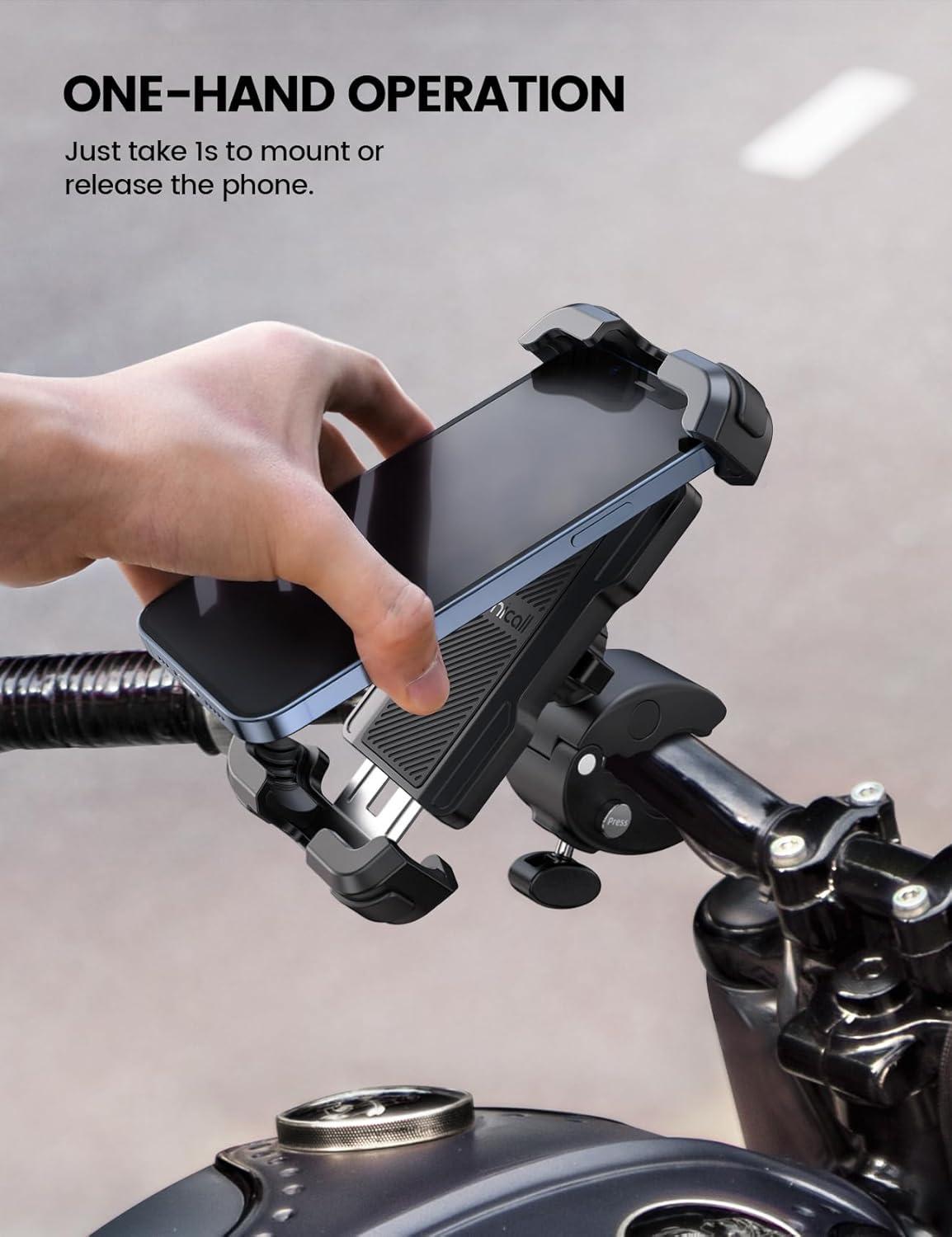 imageLamicall Motorcycle Phone Mount Bike Phone Holder  Metal Lock Upgrade Quick Install Handlebar Clip for Bicycle Scooter Cell Phone Clamp for iPhone 16 15 14 Pro Max Galaxy 4768quot PhonesBlack