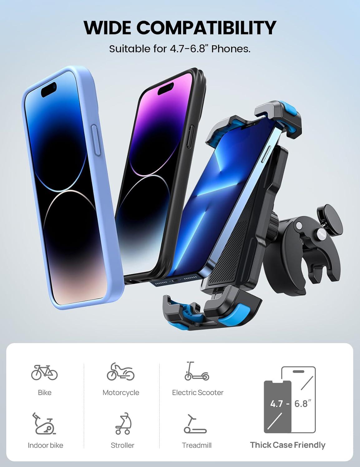 imageLamicall Motorcycle Phone Mount Bike Phone Holder  Metal Lock Upgrade Quick Install Handlebar Clip for Bicycle Scooter Cell Phone Clamp for iPhone 16 15 14 Pro Max Galaxy 4768quot PhonesBlue