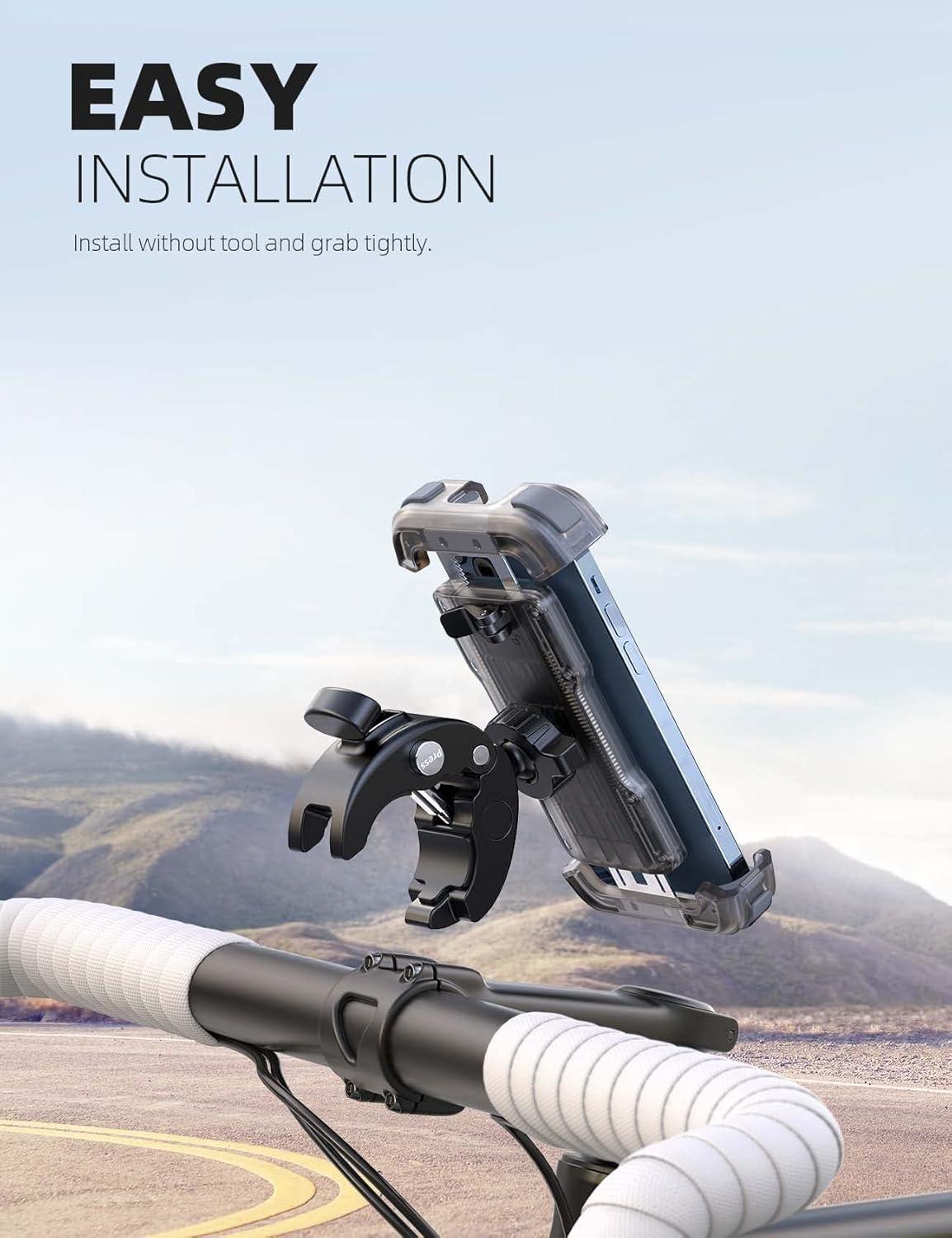 imageLamicall Motorcycle Phone Mount Bike Phone Holder  Metal Lock Upgrade Quick Install Handlebar Clip for Bicycle Scooter Cell Phone Clamp for iPhone 16 15 14 Pro Max Galaxy 4768quot PhonesTransparent