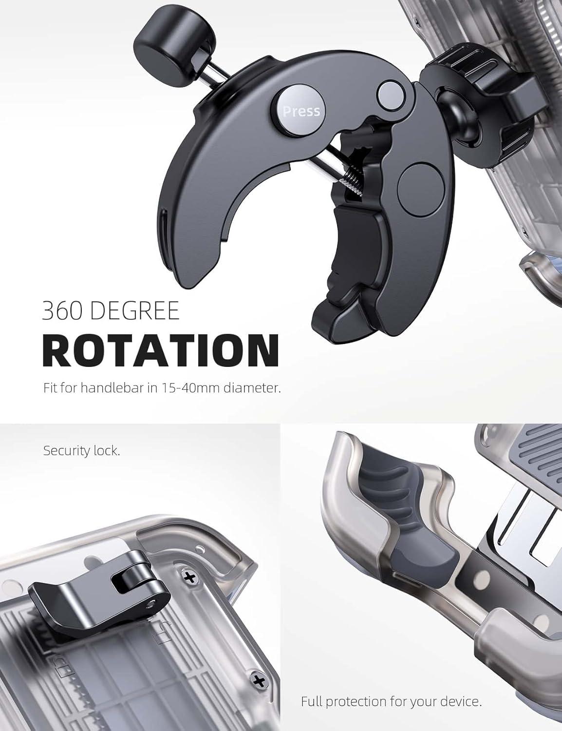 imageLamicall Motorcycle Phone Mount Bike Phone Holder  Metal Lock Upgrade Quick Install Handlebar Clip for Bicycle Scooter Cell Phone Clamp for iPhone 16 15 14 Pro Max Galaxy 4768quot PhonesTransparent
