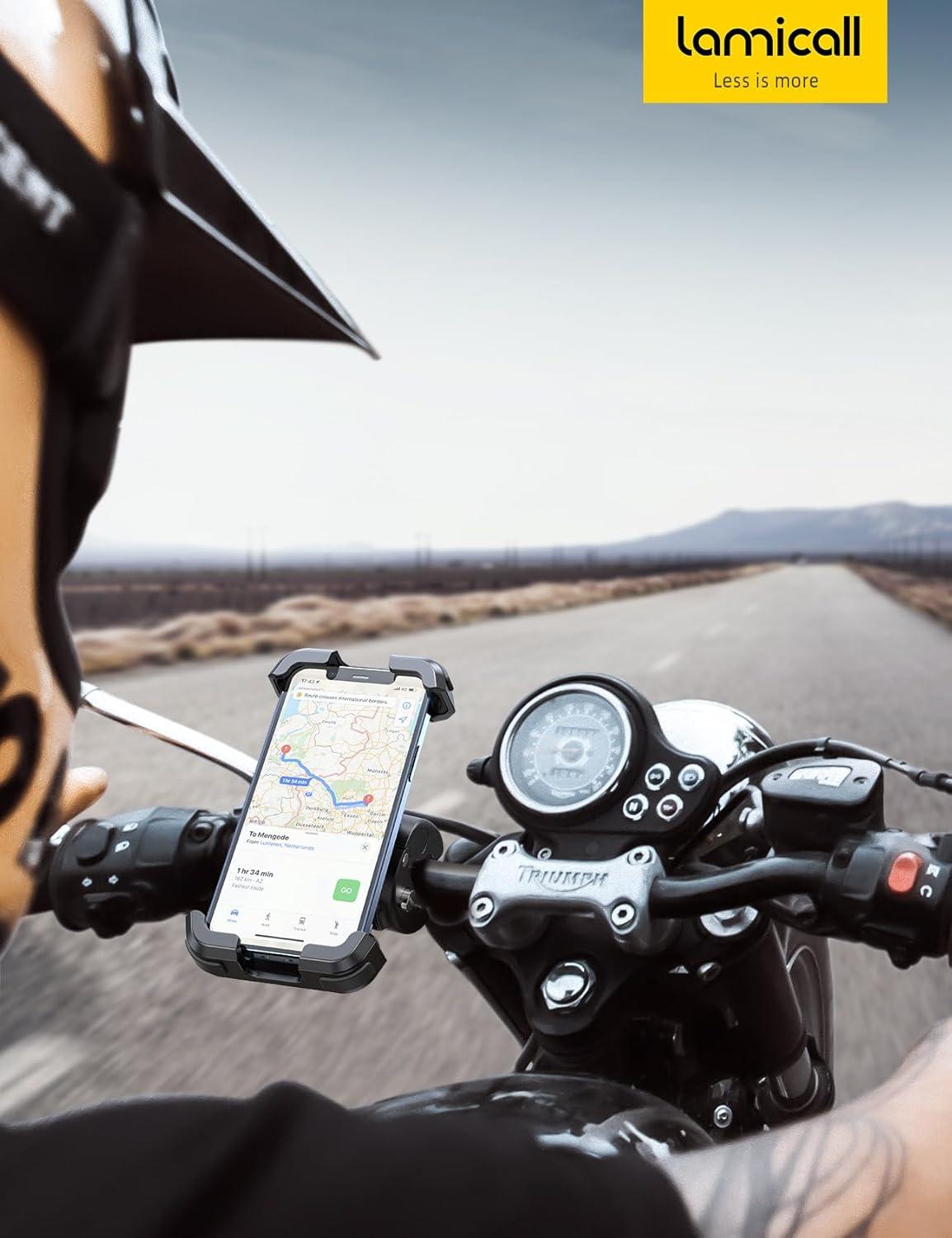 imageLamicall Motorcycle Phone Mount Bike Phone Holder  Metal Lock Upgrade Quick Install Handlebar Clip for Bicycle Scooter Cell Phone Clamp for iPhone 16 15 14 Pro Max Galaxy 4768quot PhonesBlack