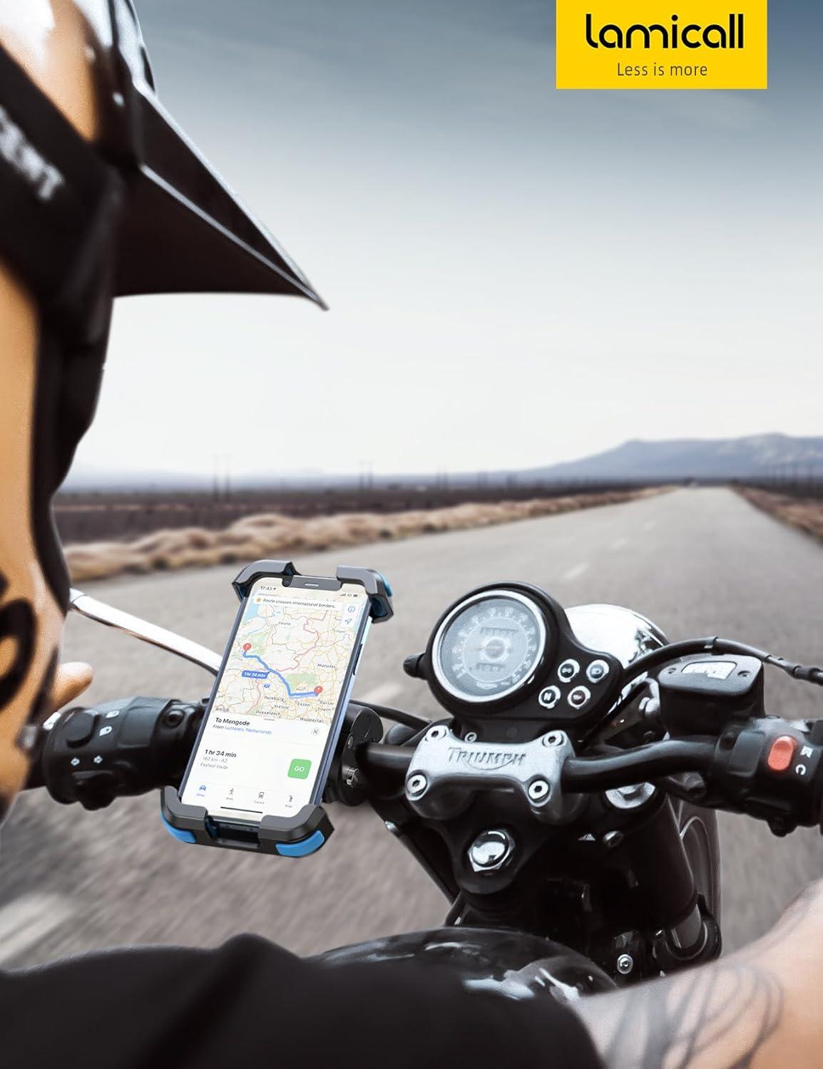 imageLamicall Motorcycle Phone Mount Bike Phone Holder  Metal Lock Upgrade Quick Install Handlebar Clip for Bicycle Scooter Cell Phone Clamp for iPhone 16 15 14 Pro Max Galaxy 4768quot PhonesBlue