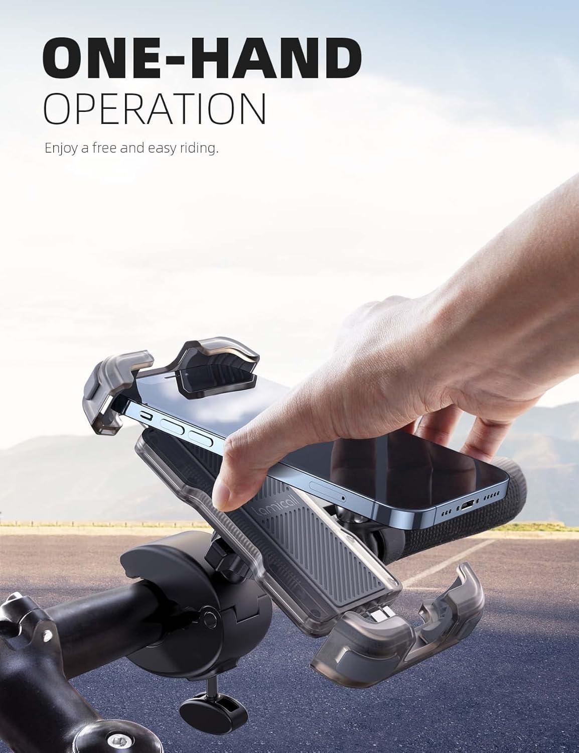 imageLamicall Motorcycle Phone Mount Bike Phone Holder  Metal Lock Upgrade Quick Install Handlebar Clip for Bicycle Scooter Cell Phone Clamp for iPhone 16 15 14 Pro Max Galaxy 4768quot PhonesTransparent