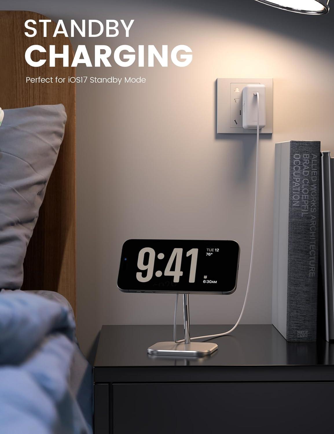 imageLamicall Phone Stand for Apple 15W MagSafe Charger  Charger Not Included 360 Rotation Adjustable Aluminum Charging Holder Dock for Desk Compatible with iPhone 16 15 14 13 12 Pro Pro Max Plusfor 15W Charger