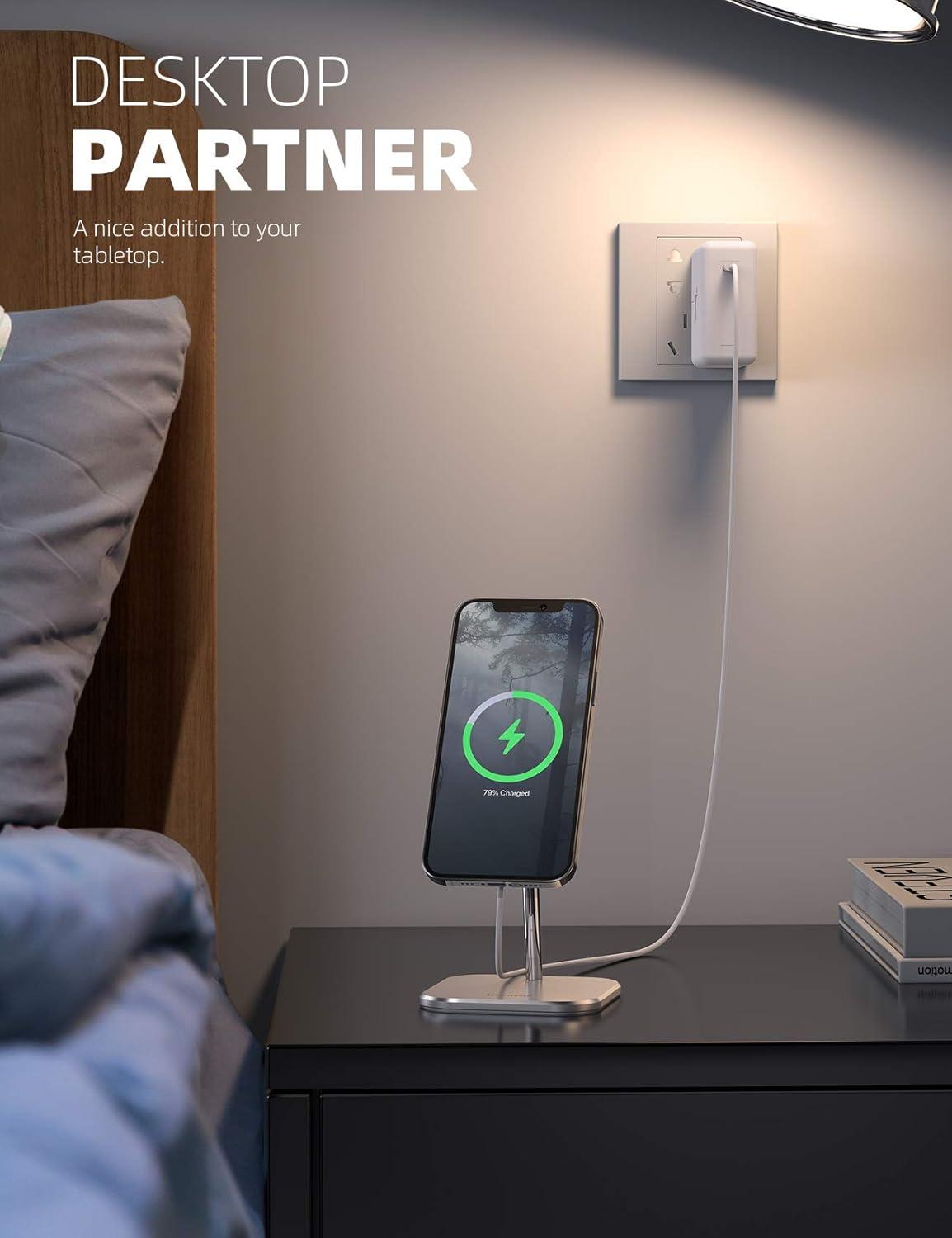 imageLamicall Phone Stand for Apple 15W MagSafe Charger  Charger Not Included 360 Rotation Adjustable Aluminum Charging Holder Dock for Desk Compatible with iPhone 16 15 14 13 12 Pro Pro Max Plusfor 25W Charger New Version  16 Series