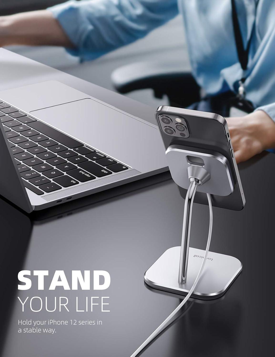 imageLamicall Phone Stand for Apple 15W MagSafe Charger  Charger Not Included 360 Rotation Adjustable Aluminum Charging Holder Dock for Desk Compatible with iPhone 16 15 14 13 12 Pro Pro Max Plusfor 25W Charger New Version  16 Series