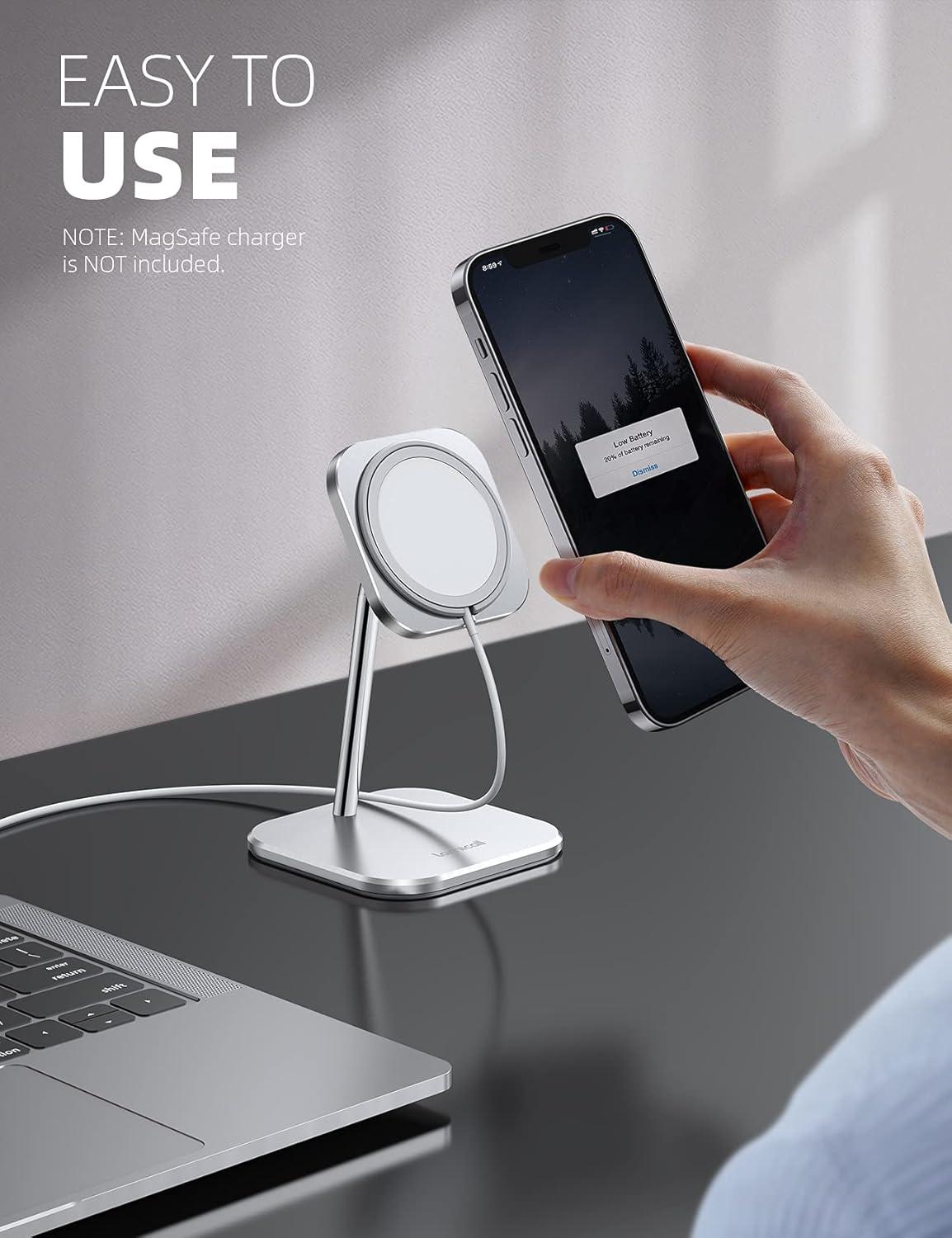 imageLamicall Phone Stand for Apple 15W MagSafe Charger  Charger Not Included 360 Rotation Adjustable Aluminum Charging Holder Dock for Desk Compatible with iPhone 16 15 14 13 12 Pro Pro Max Plusfor 15W Charger