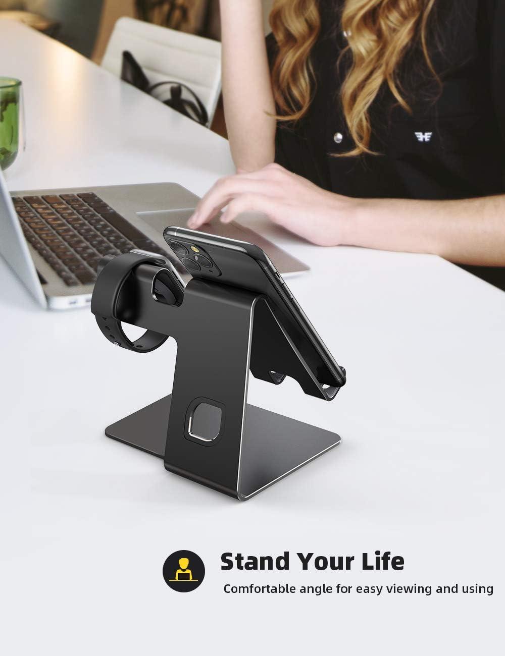 imageLamicall Stand for Apple Watch Phone Holder 2 in 1 Desktop Stand Holder Charging Station Dock Compatible with Apple Watch SE Series 8765432 Ultra Charging Cable Not Include