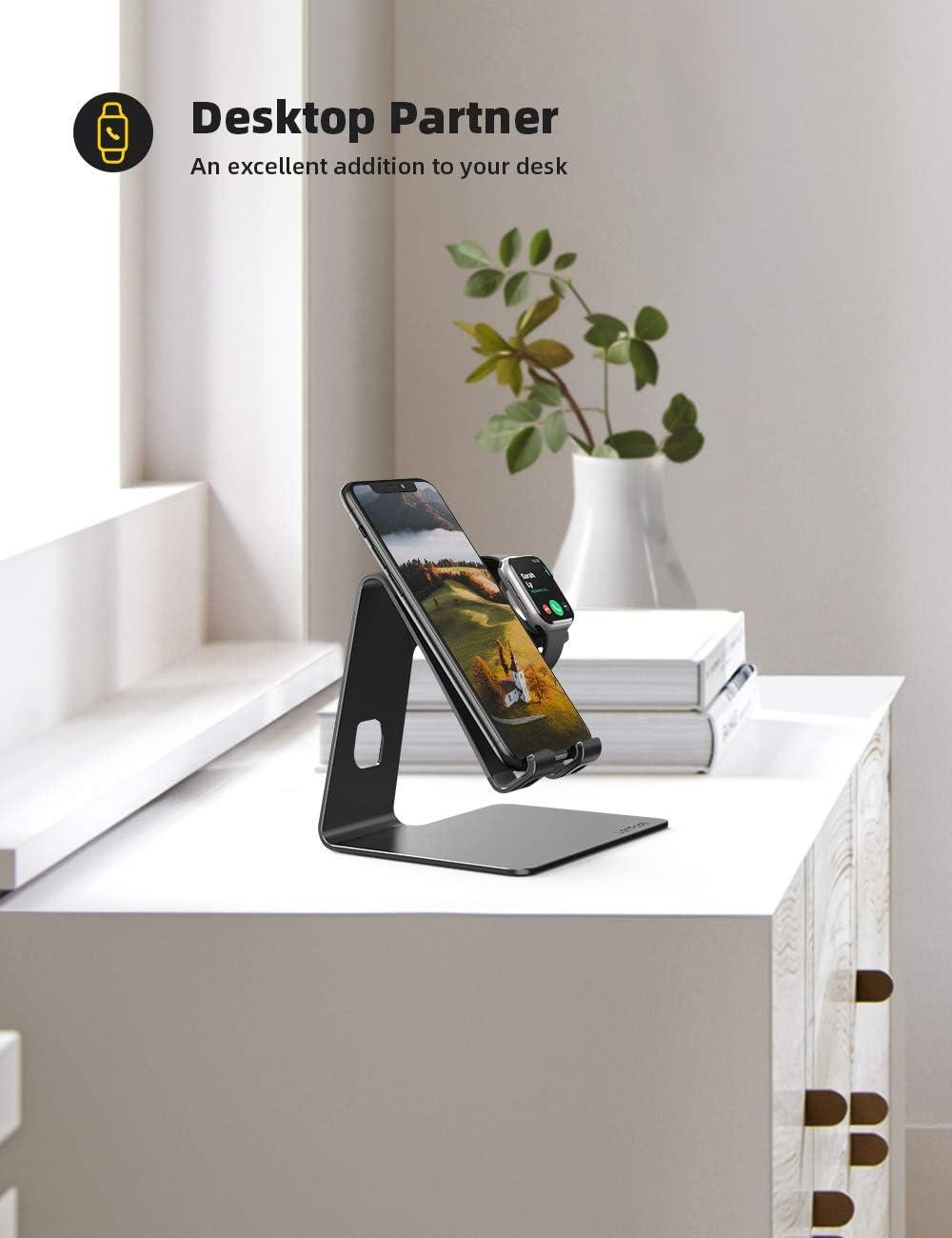 imageLamicall Stand for Apple Watch Phone Holder 2 in 1 Desktop Stand Holder Charging Station Dock Compatible with Apple Watch SE Series 8765432 Ultra Charging Cable Not Include