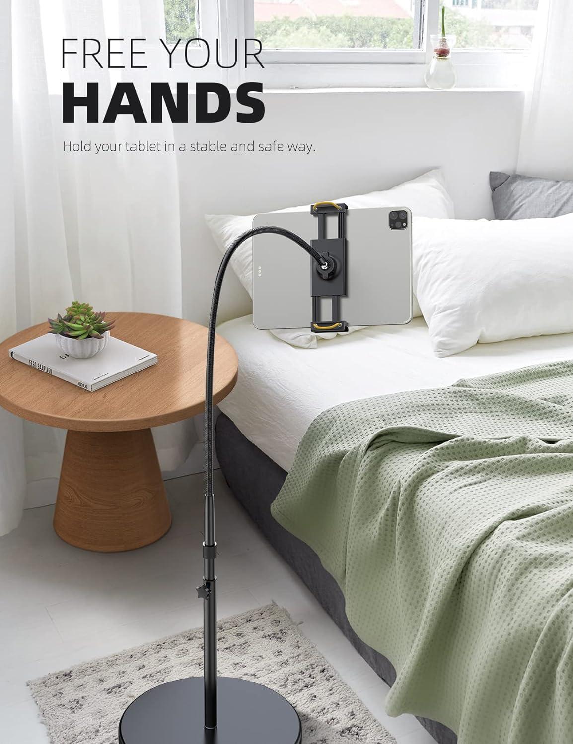 imageLamicall Tablet Floor Stand Holder  Gooseneck Tablet Mount for Bed 63quot Adjustable Height ampamp 106lb Stable Base for 4713quot Tablets iPad Pro 1397 Air Mini Galaxy Tab Kindle PhonesBlack